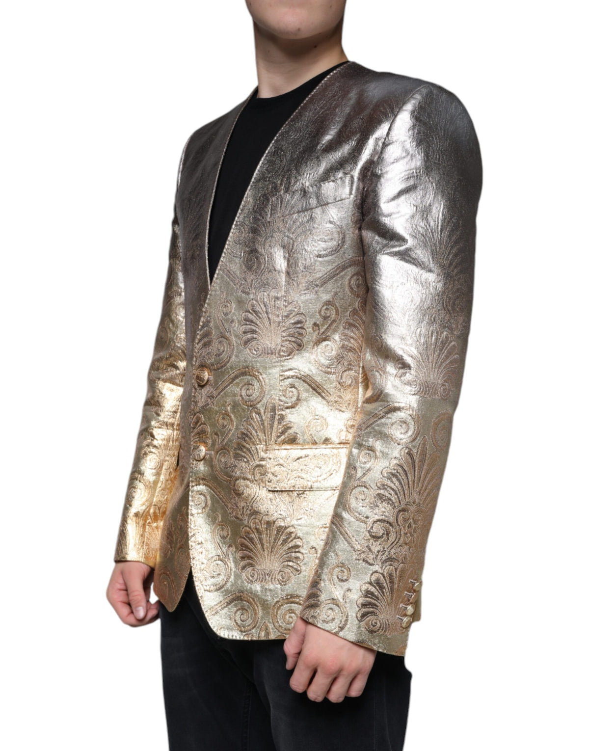 New Dolce & Gabbana Gold Jacquard Single Breasted Dress Blazer