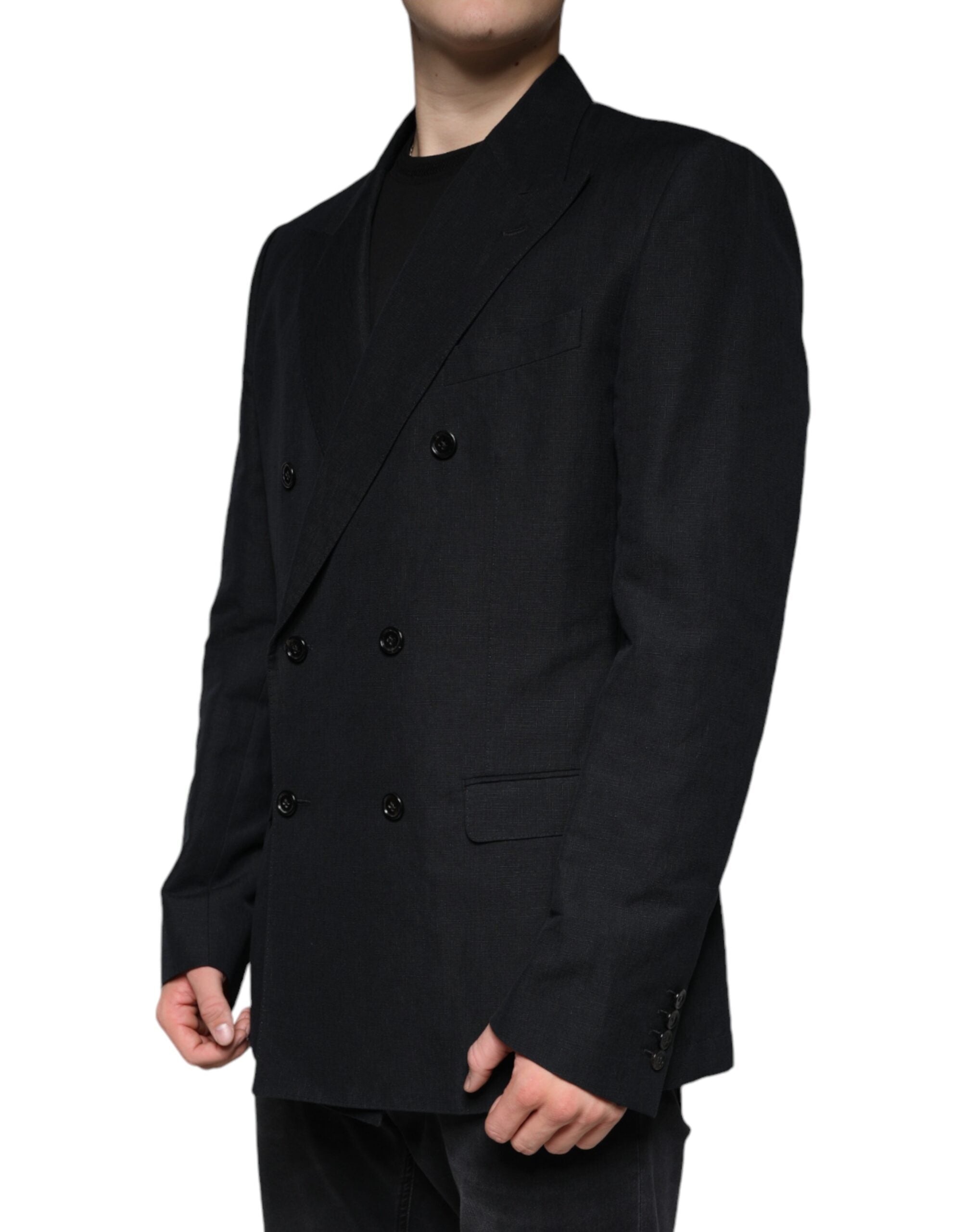 Dolce & Gabbana Dark Blue Linen Double Breasted Dress Blazer