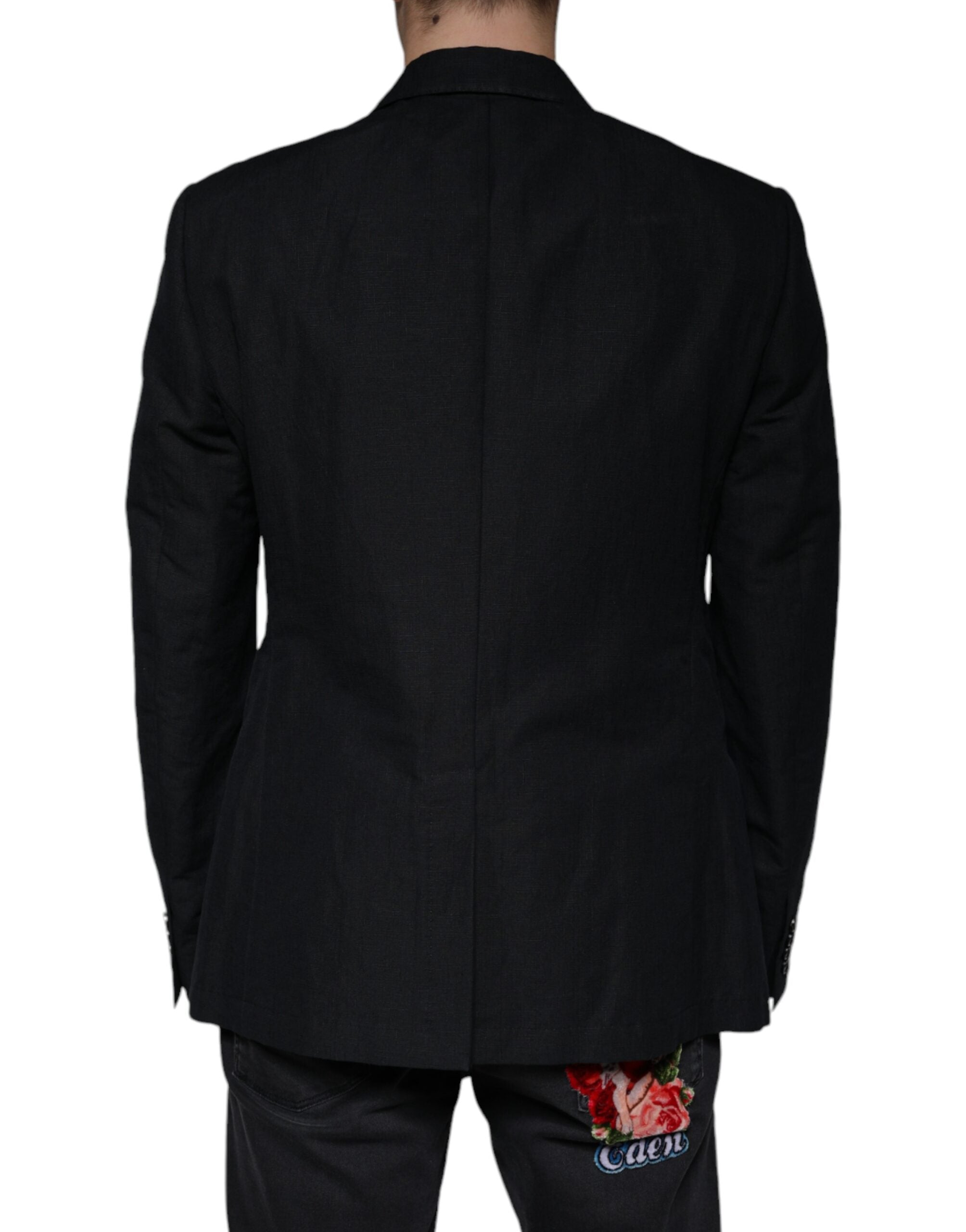 Dolce & Gabbana Dark Blue Linen Double Breasted Dress Blazer