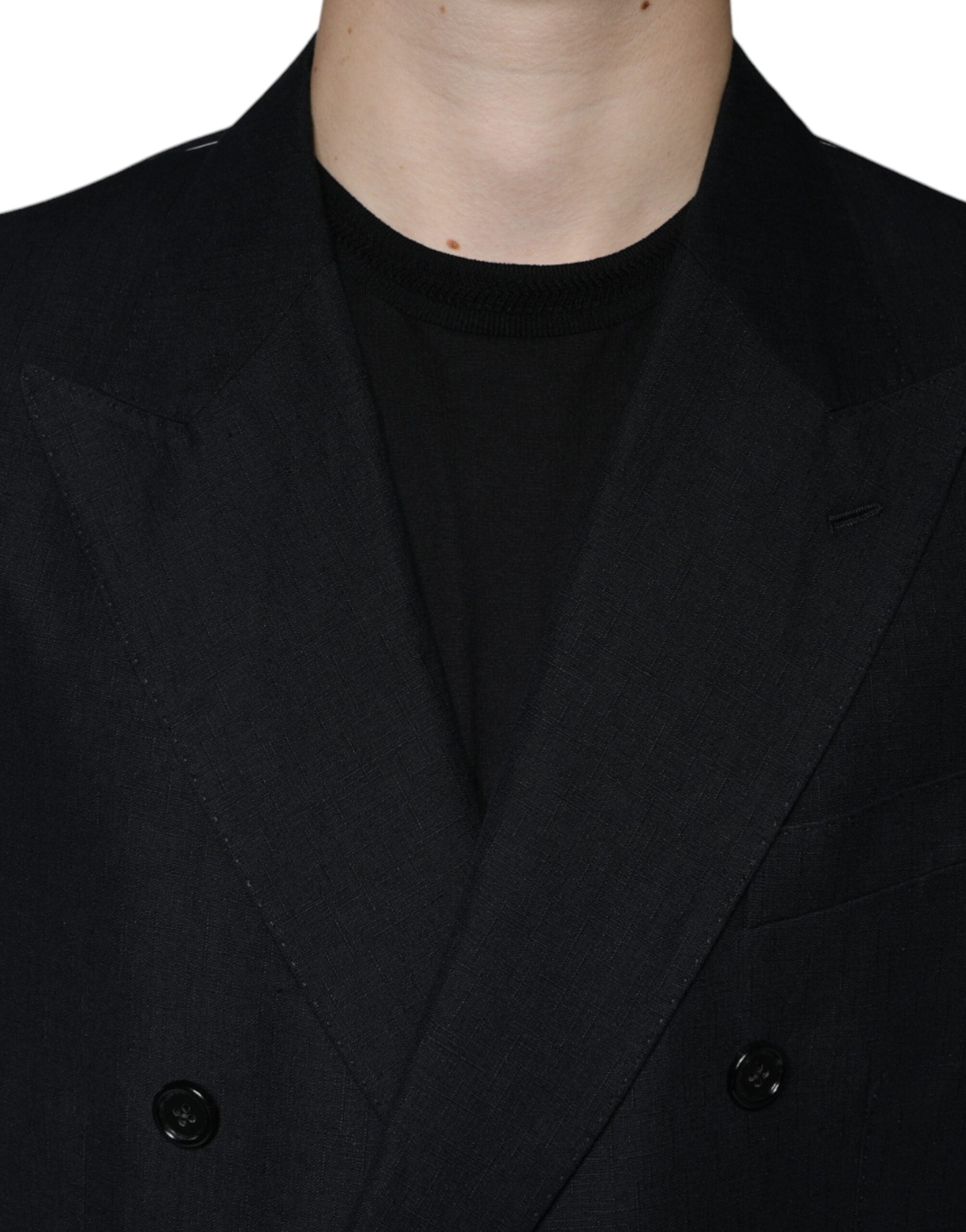 Dolce & Gabbana Dark Blue Linen Double Breasted Dress Blazer