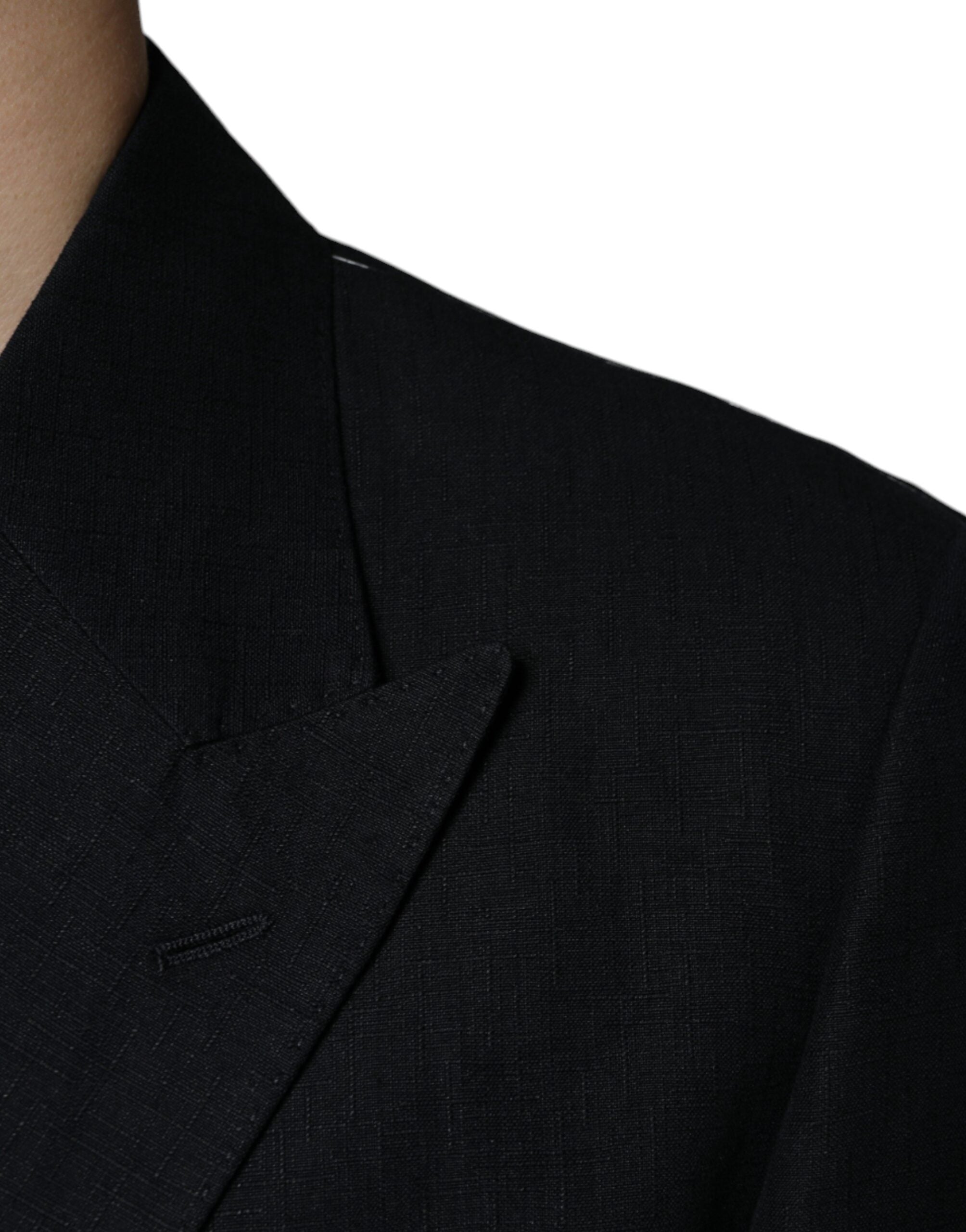 Dolce & Gabbana Dark Blue Linen Double Breasted Dress Blazer