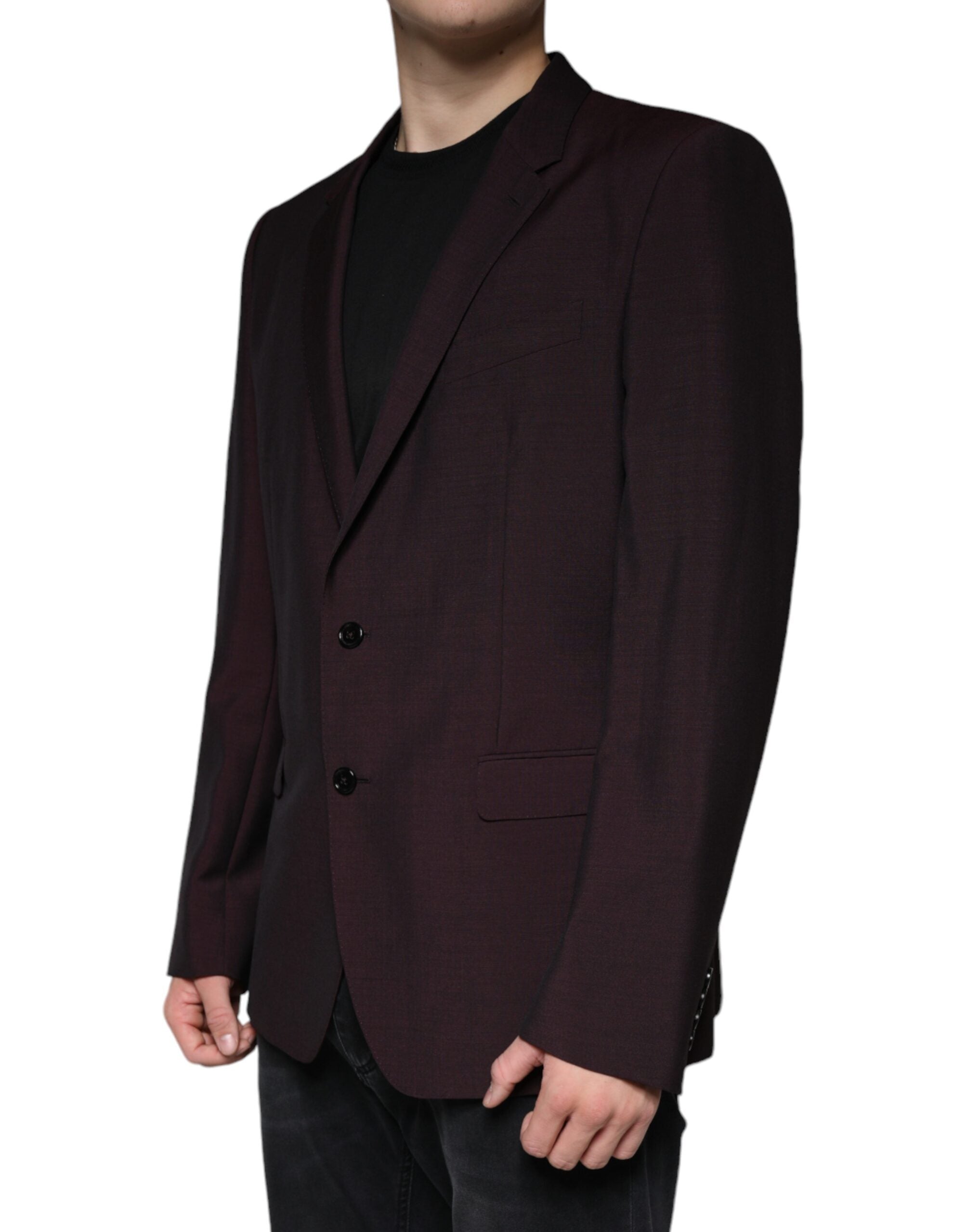 New Dolce & Gabbana Bordeaux Wool Single Breasted Dress Blazer