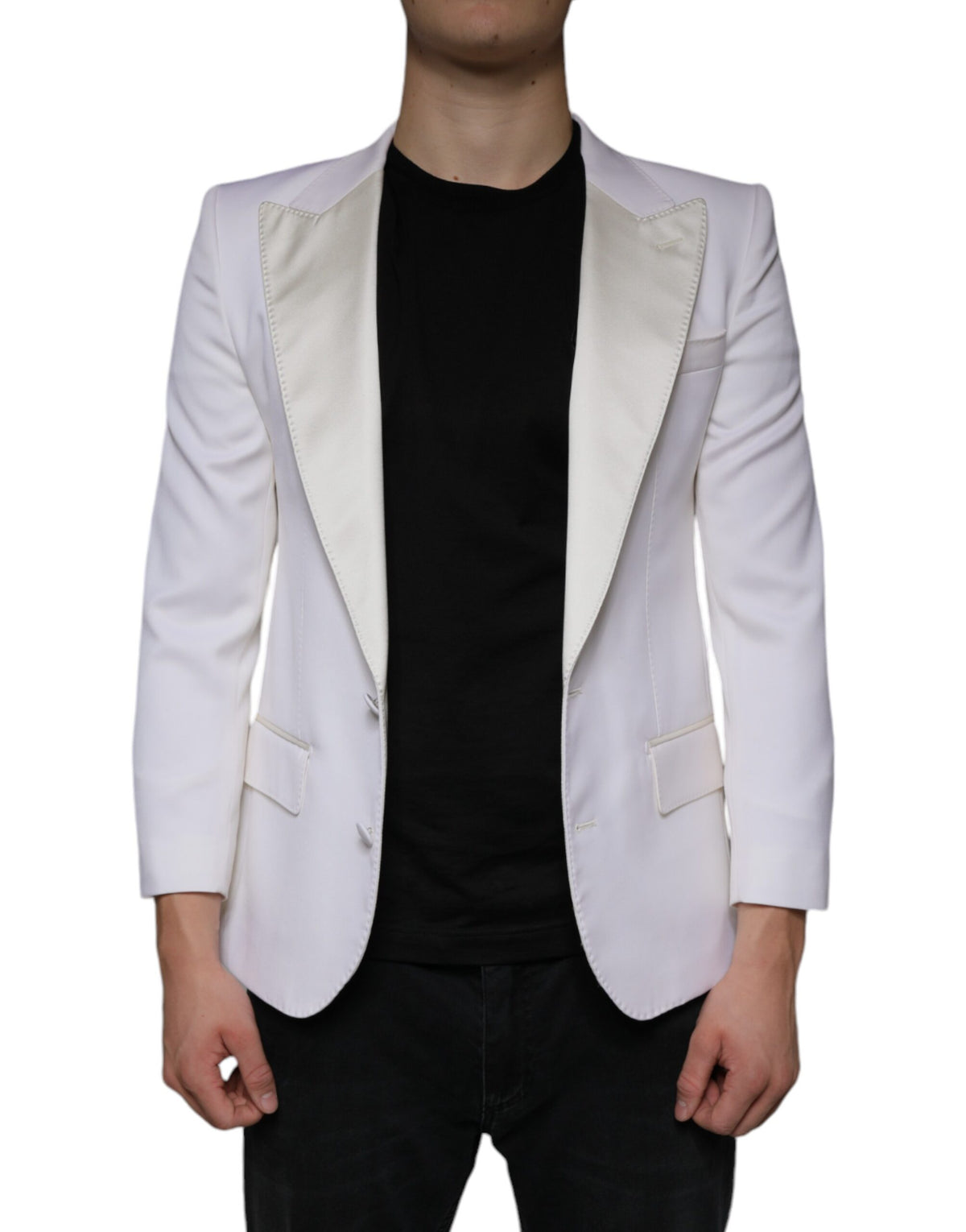 New Dolce & Gabbana Off White Wool Single Breasted Dress Blazer