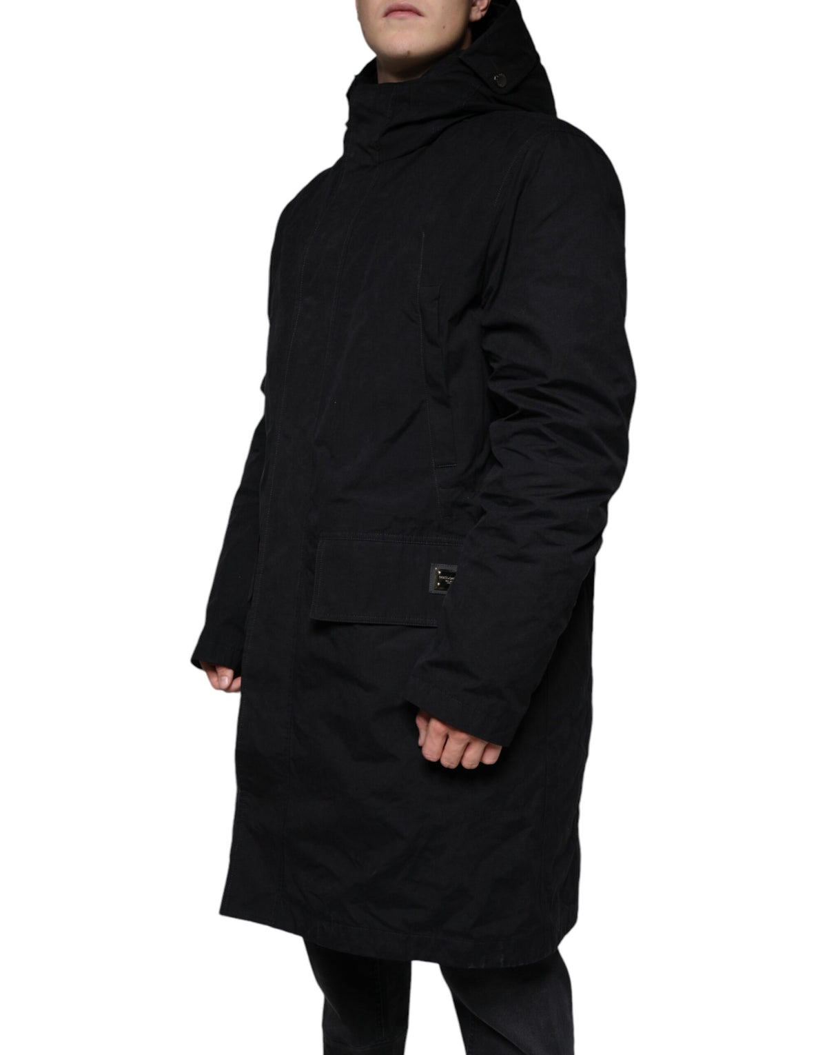 New Dolce & Gabbana Black Hooded Parka Cotton Trench Coat Jacket