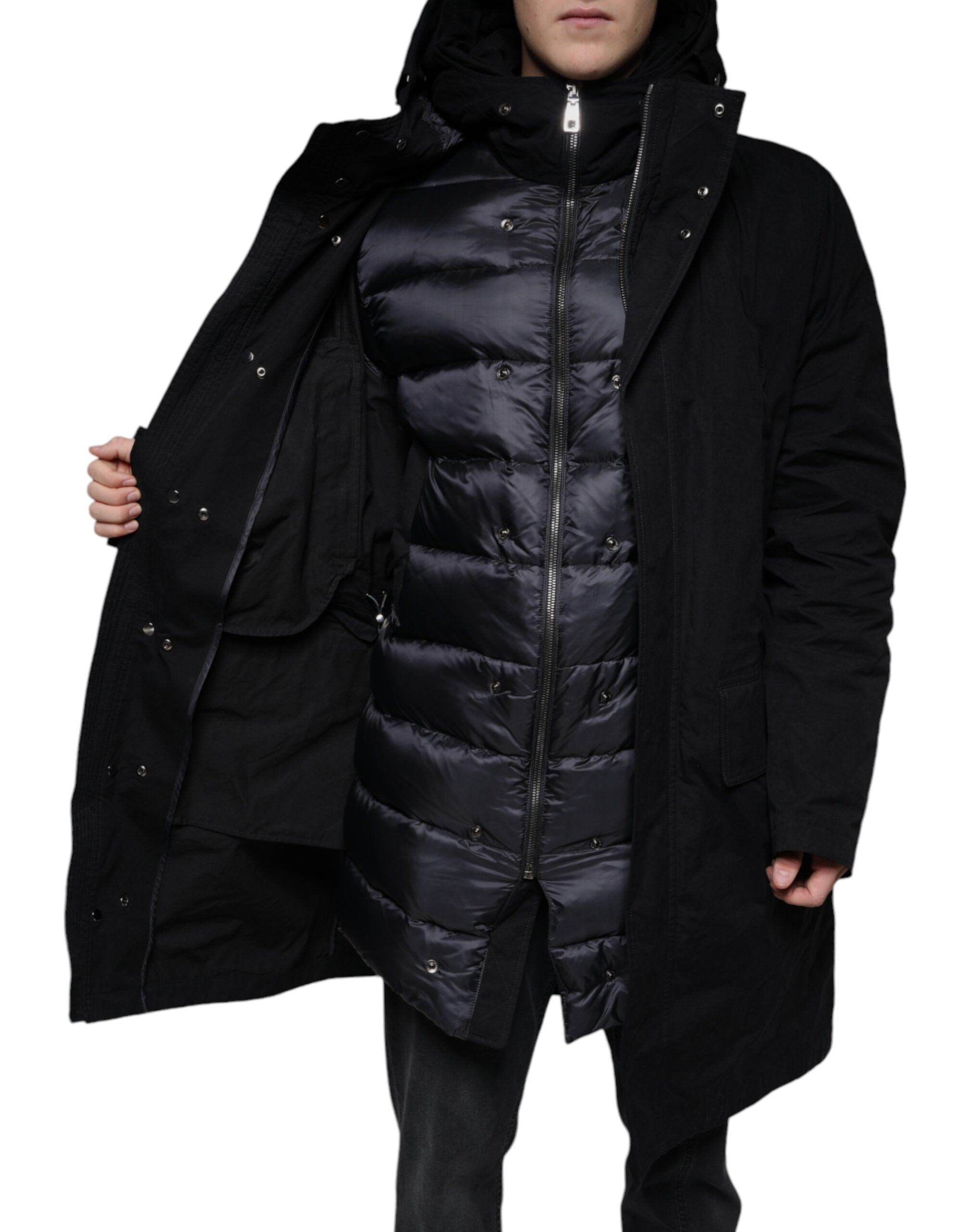 New Dolce & Gabbana Black Hooded Parka Cotton Trench Coat Jacket
