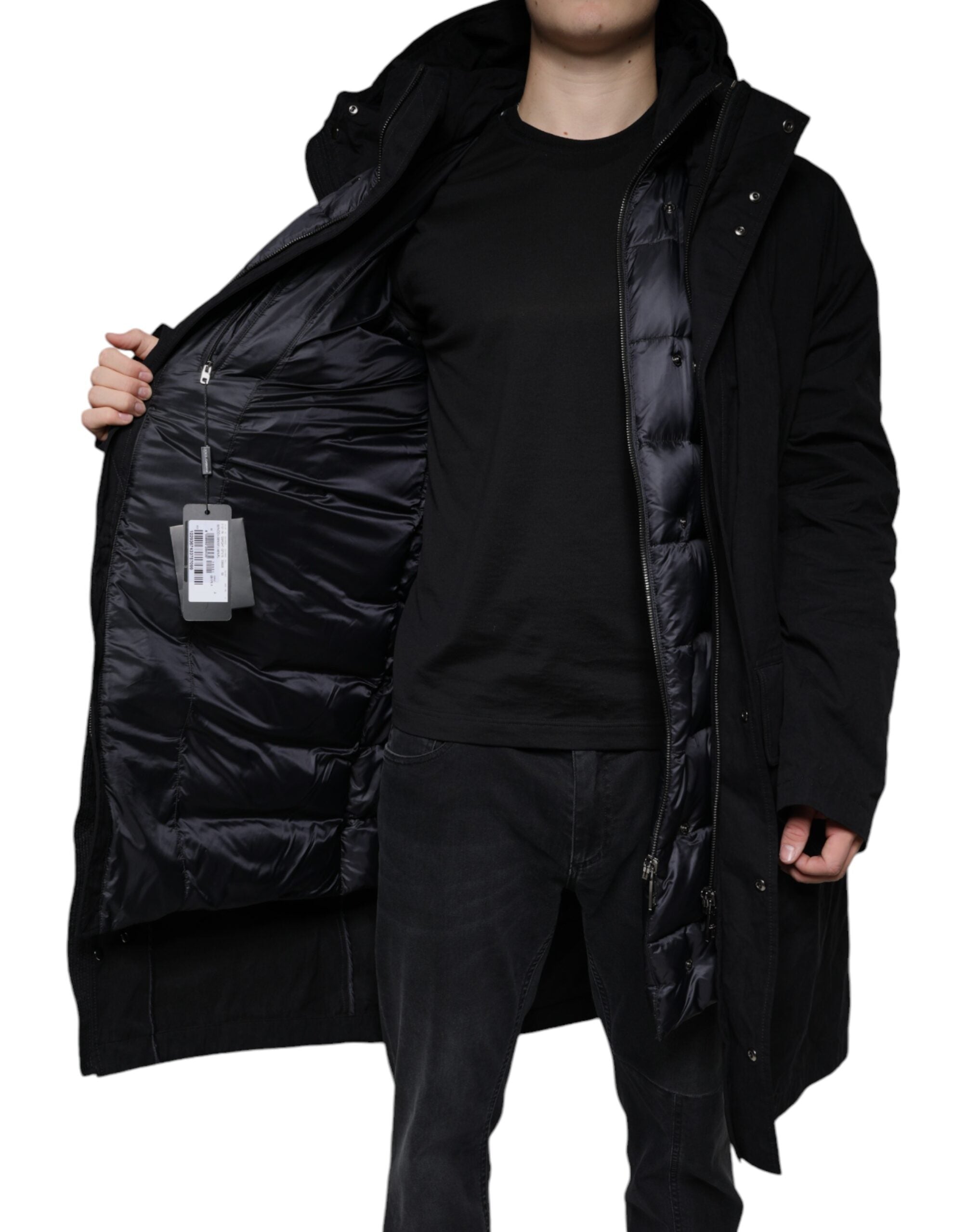 New Dolce & Gabbana Black Hooded Parka Cotton Trench Coat Jacket
