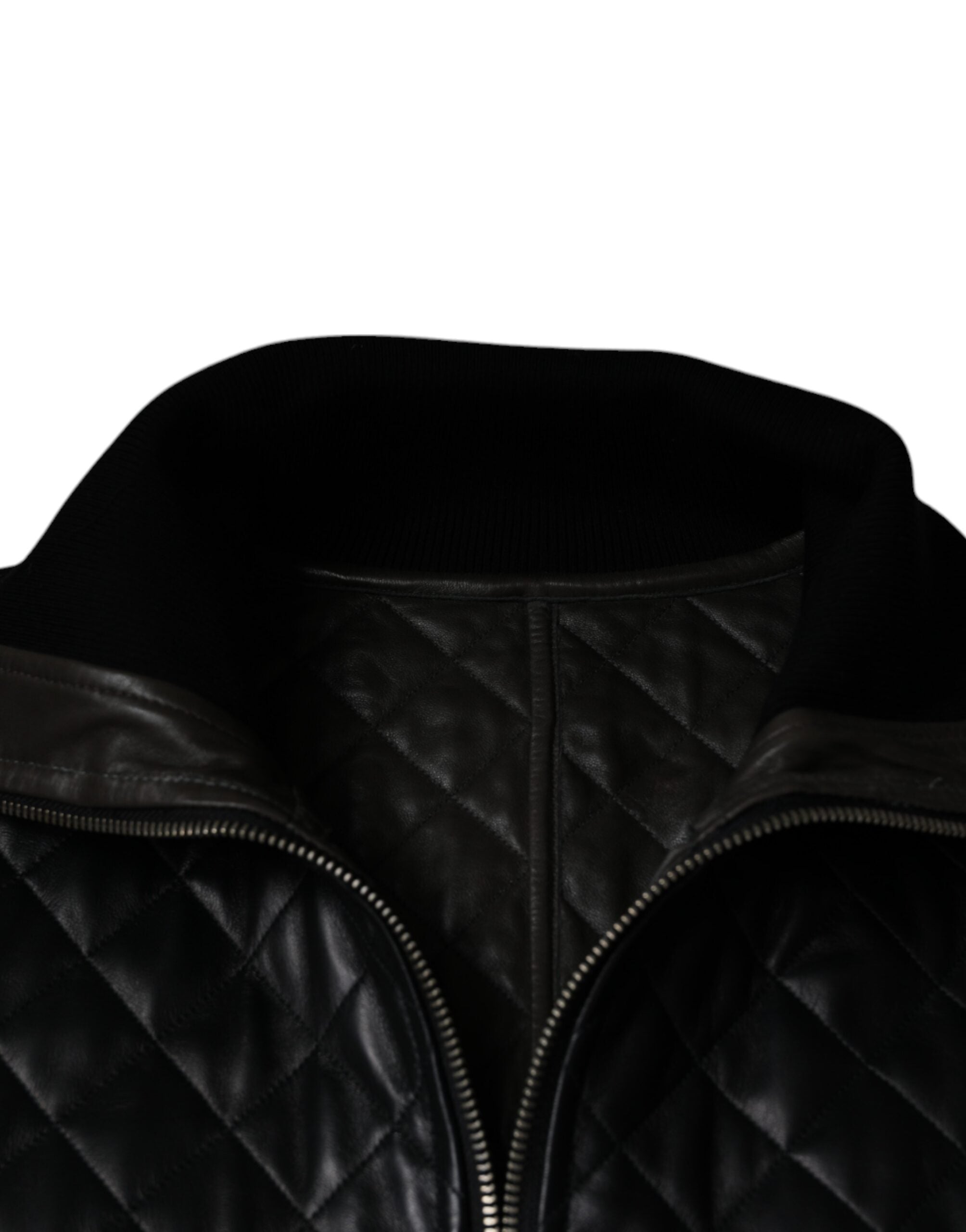 Dolce & Gabbana Black LeatherQuilted Full Zip Jacket
