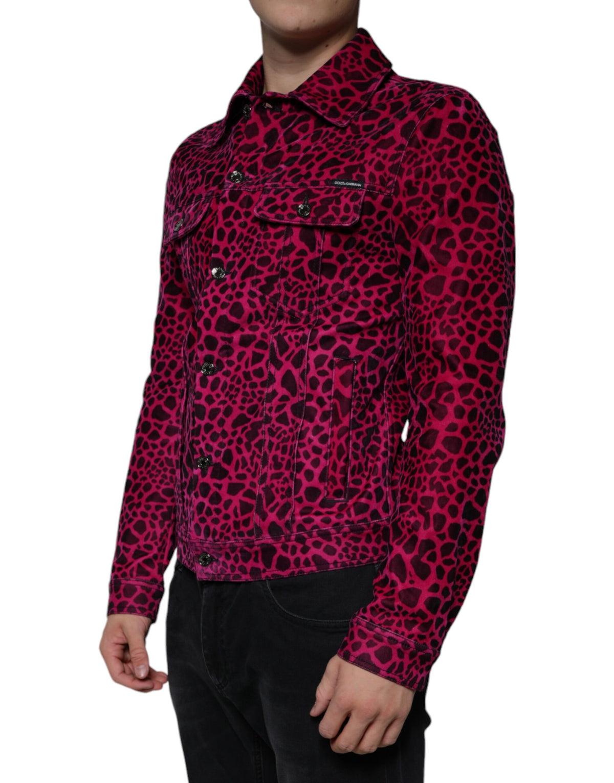 New Dolce & Gabbana Fuchsia Leopard Button Down Collared Jacket