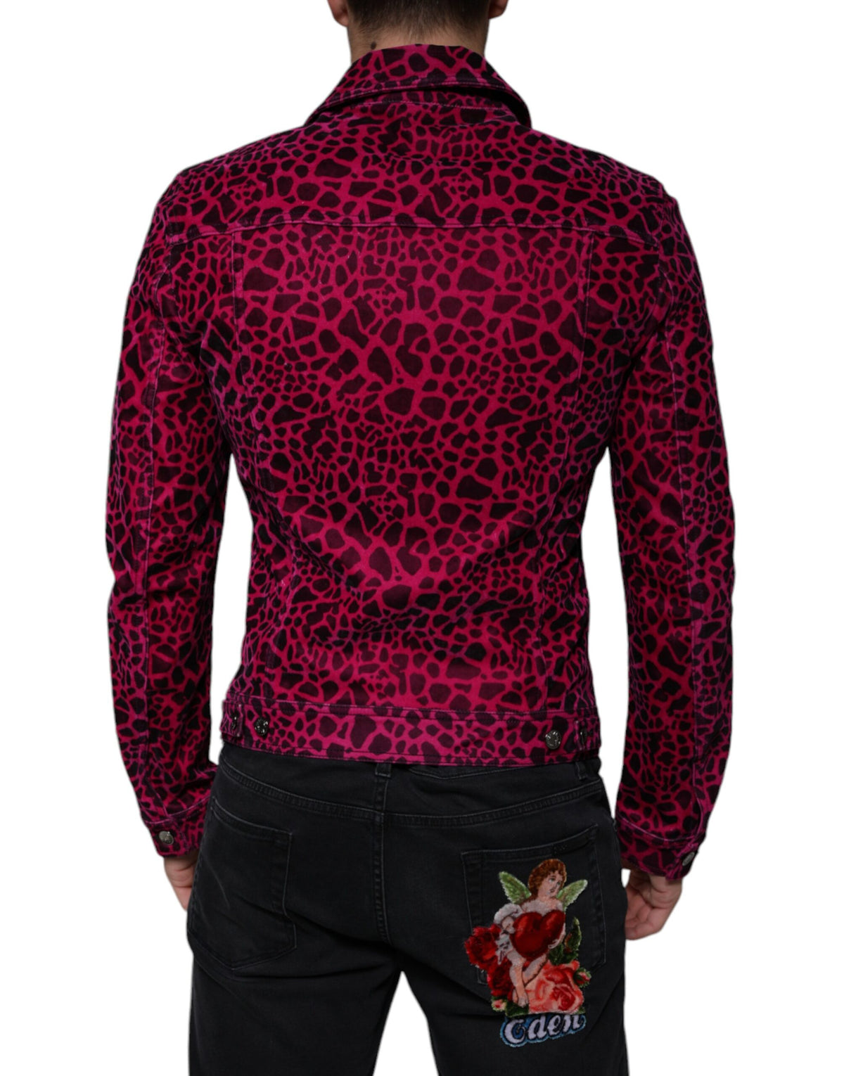 New Dolce & Gabbana Fuchsia Leopard Button Down Collared Jacket