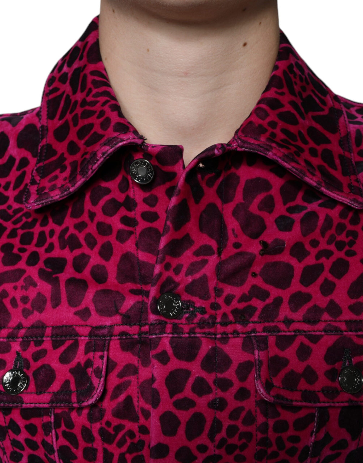 New Dolce & Gabbana Fuchsia Leopard Button Down Collared Jacket