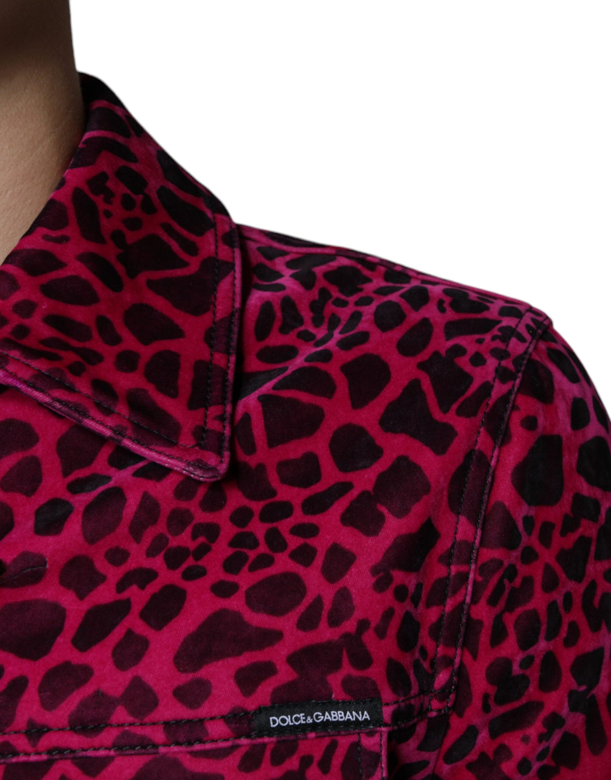 New Dolce & Gabbana Fuchsia Leopard Button Down Collared Jacket