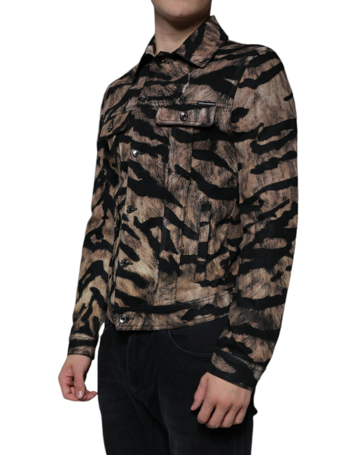 New Dolce & Gabbana Brown Tiger Button Down Collared Jacket