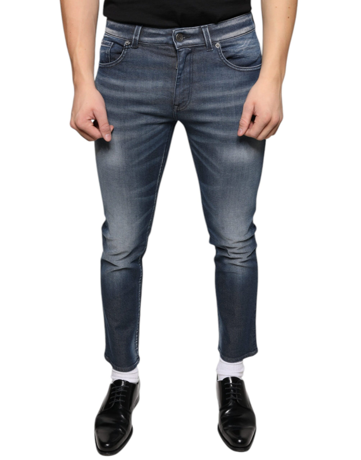 New Dolce & Gabbana Dark Blue Washed Cotton Skinny Denim Jeans