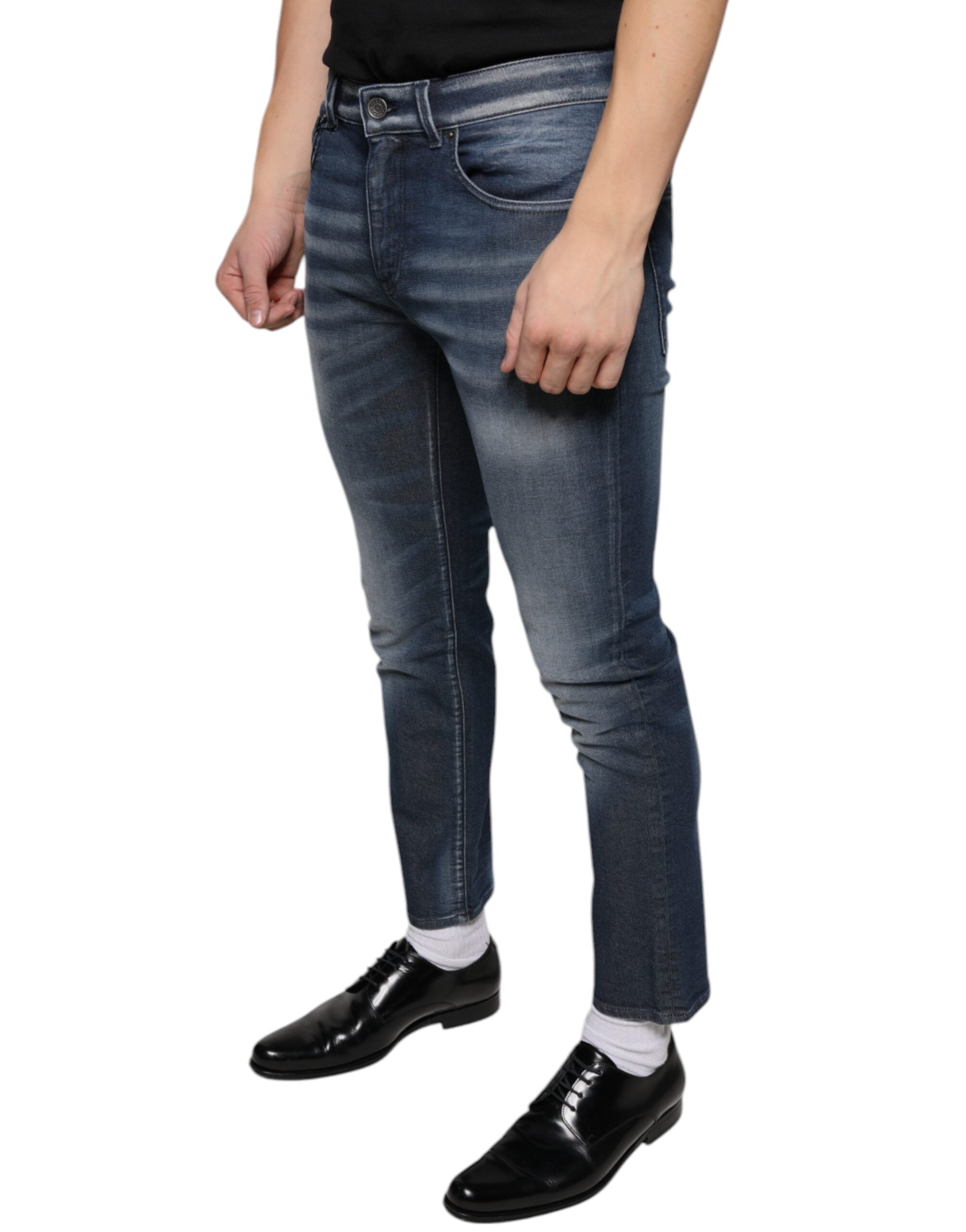New Dolce & Gabbana Dark Blue Washed Cotton Skinny Denim Jeans