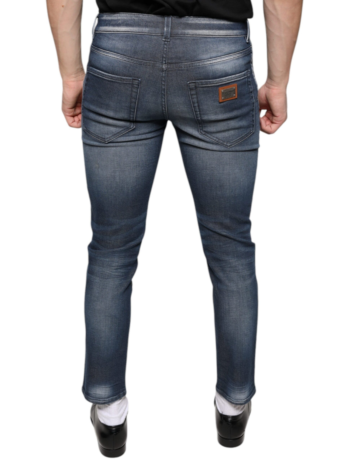 New Dolce & Gabbana Dark Blue Washed Cotton Skinny Denim Jeans