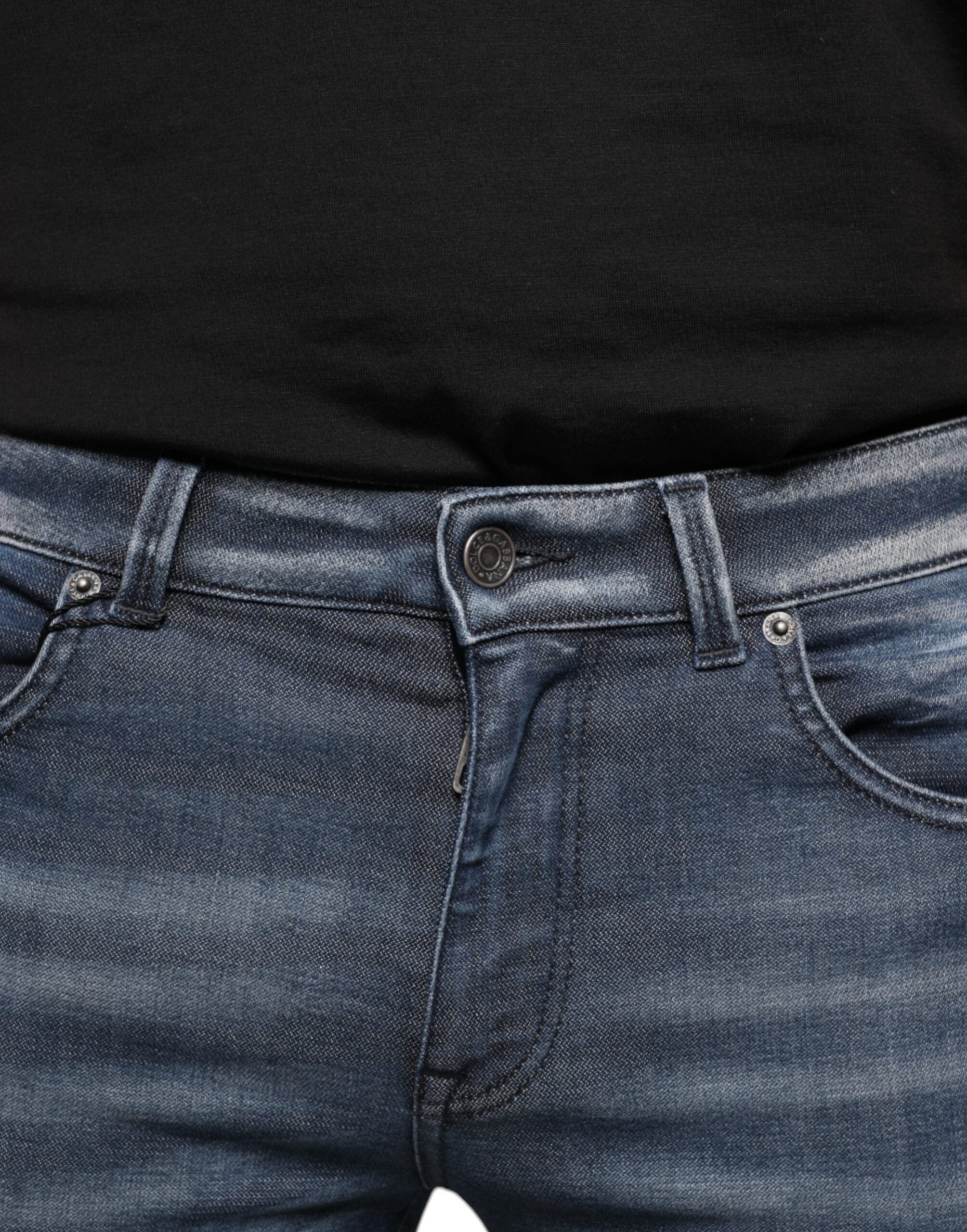 New Dolce & Gabbana Dark Blue Washed Cotton Skinny Denim Jeans