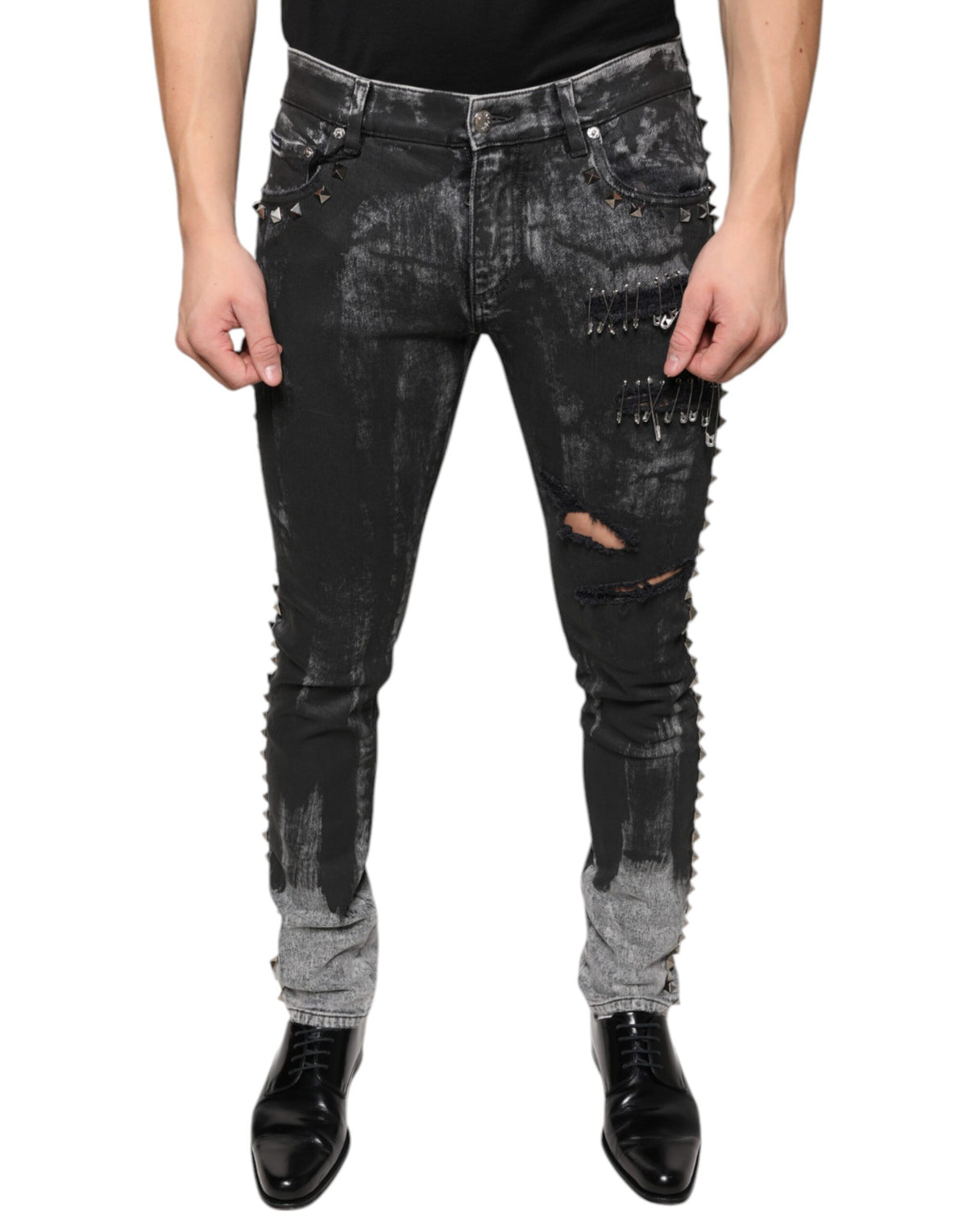 New Dolce & Gabbana Black Embellished Cotton Skinny Denim Jeans