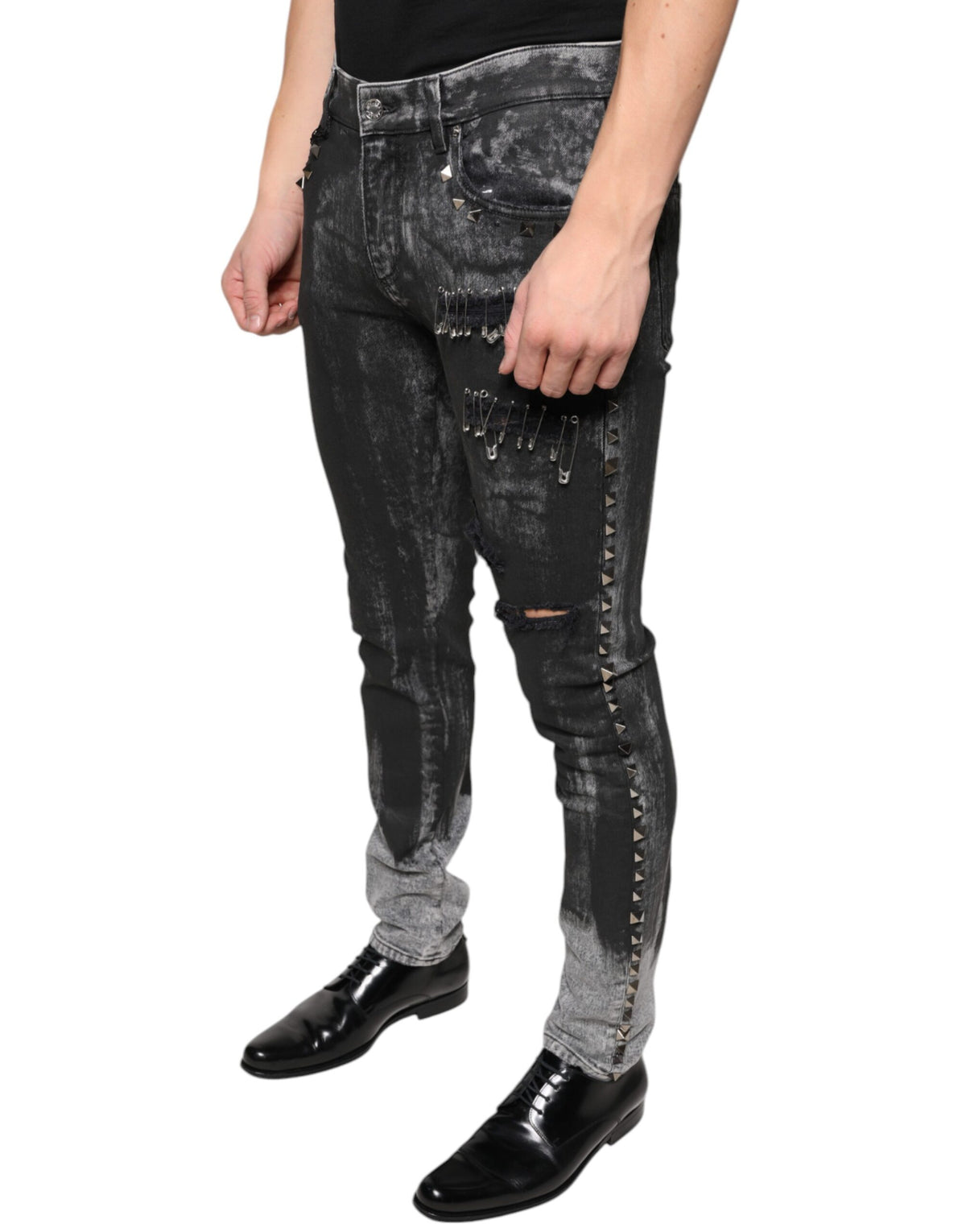 New Dolce & Gabbana Black Embellished Cotton Skinny Denim Jeans