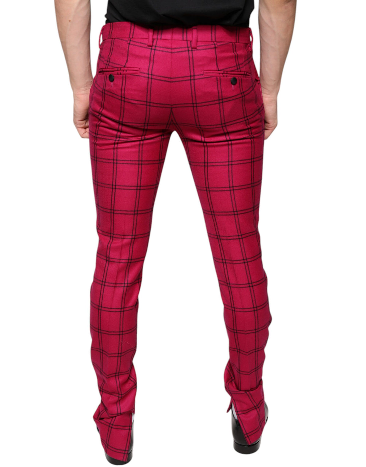 New Dolce & Gabbana Pink Checkered Wool Skinny Pants