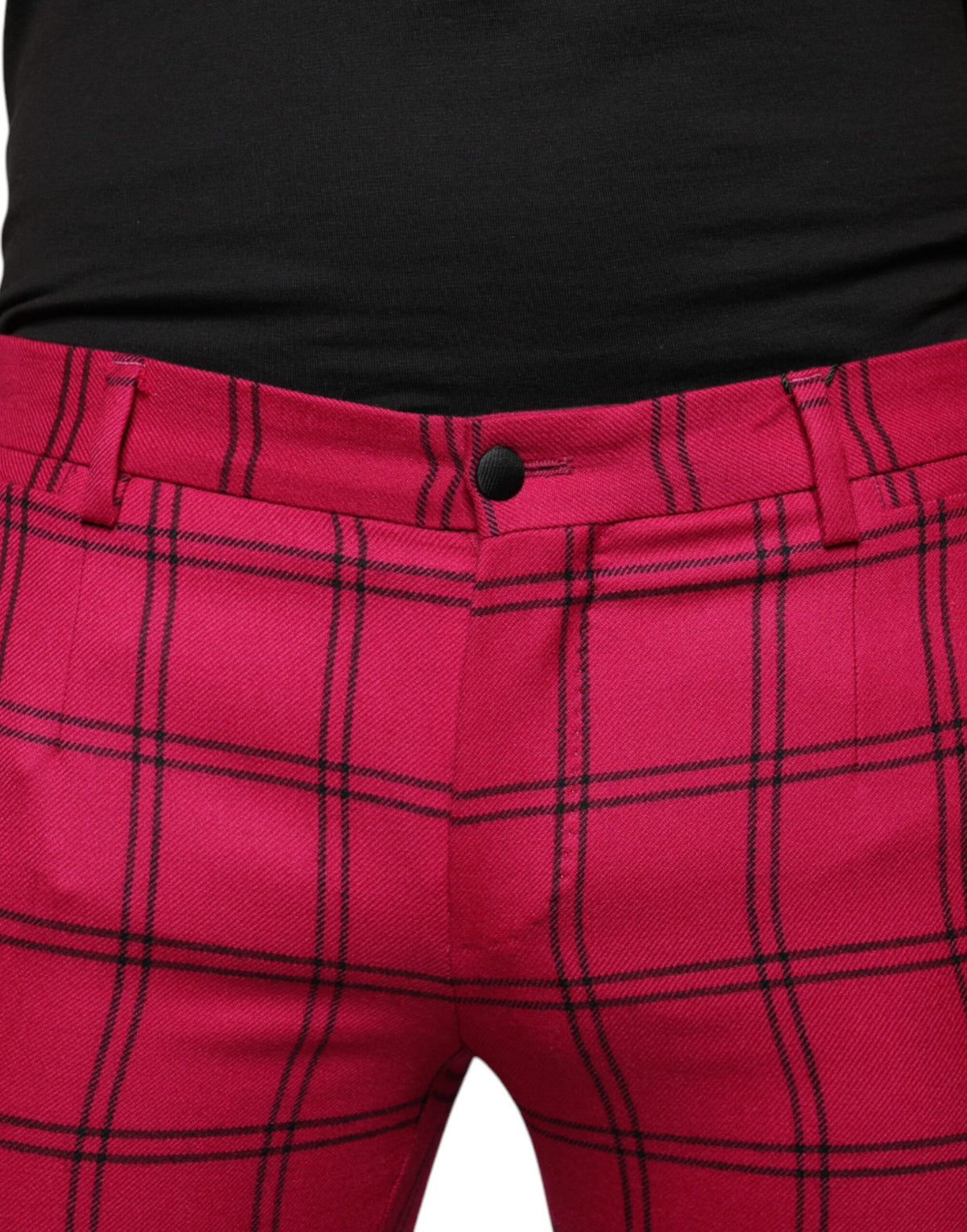 New Dolce & Gabbana Pink Checkered Wool Skinny Pants