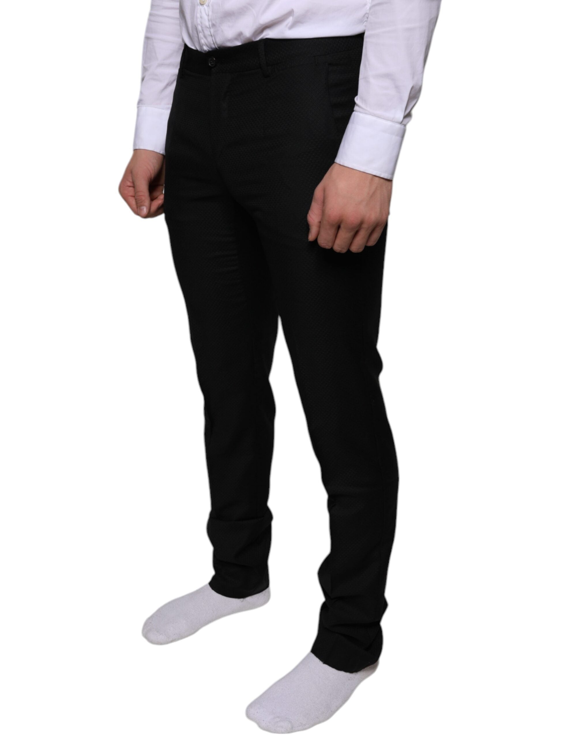 New Dolce & Gabbana Black Wool Skinny Dress Formal Pants