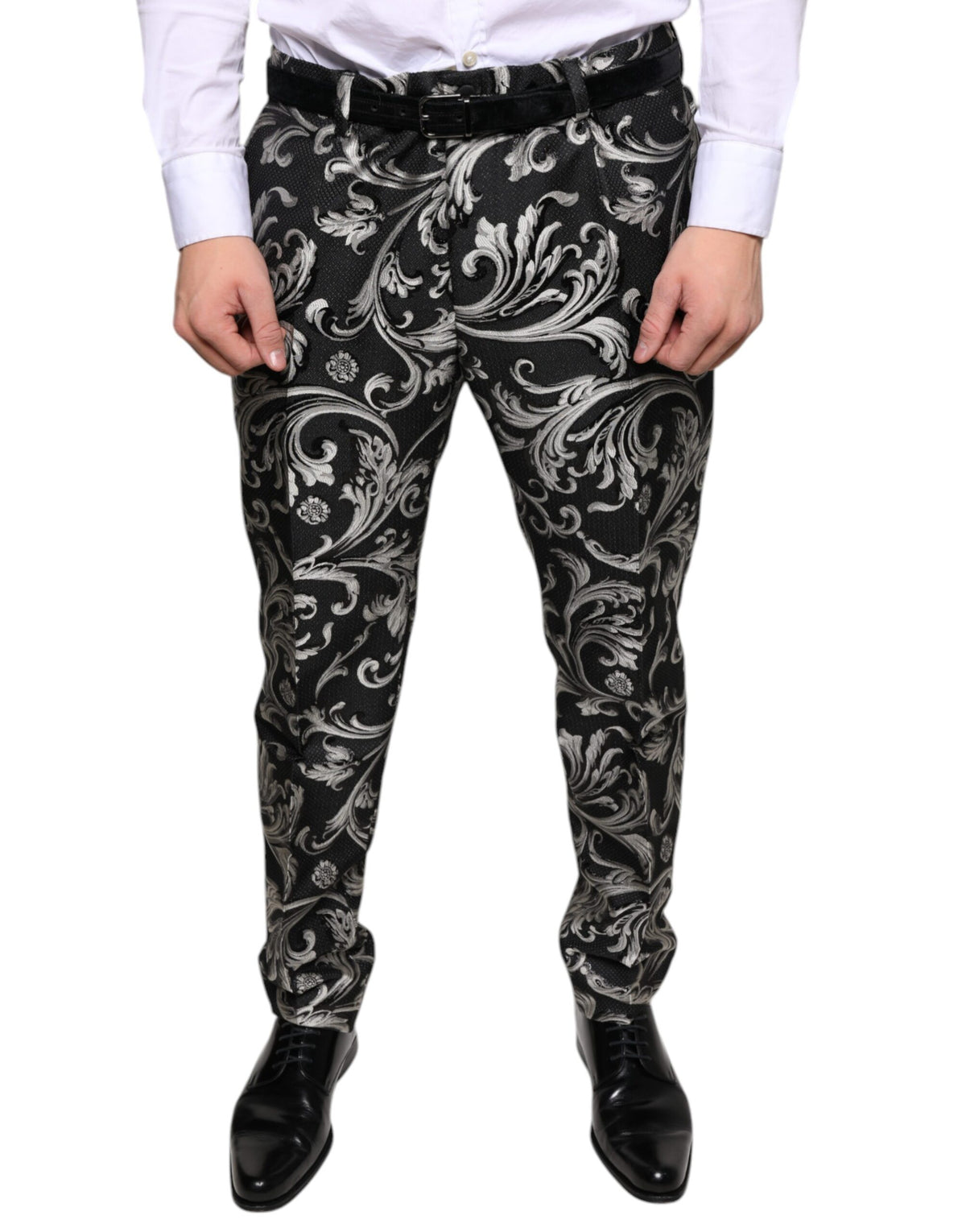 New Dolce & Gabbana Black Jacquard Skinny Dress Pants