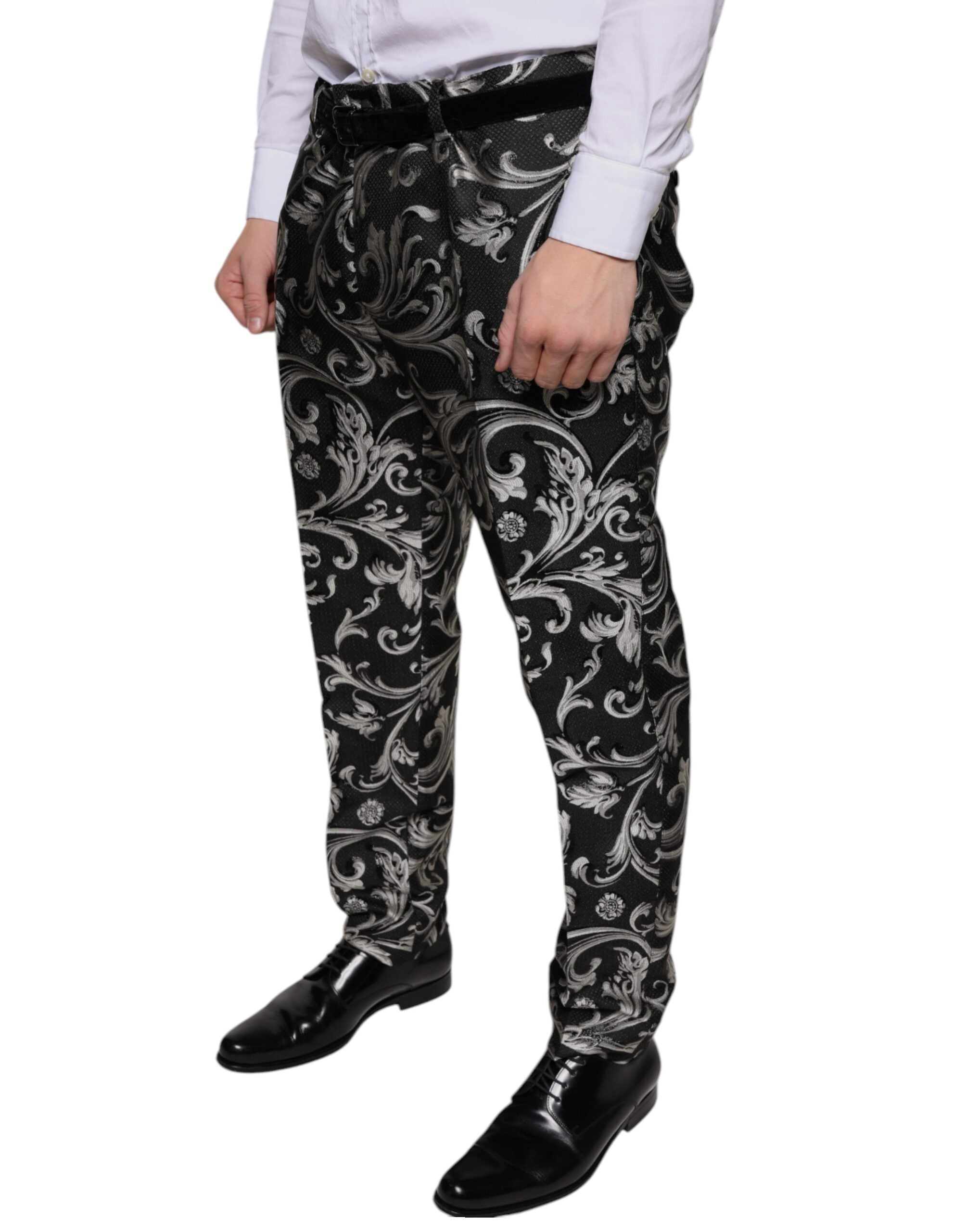 New Dolce & Gabbana Black Jacquard Skinny Dress Pants