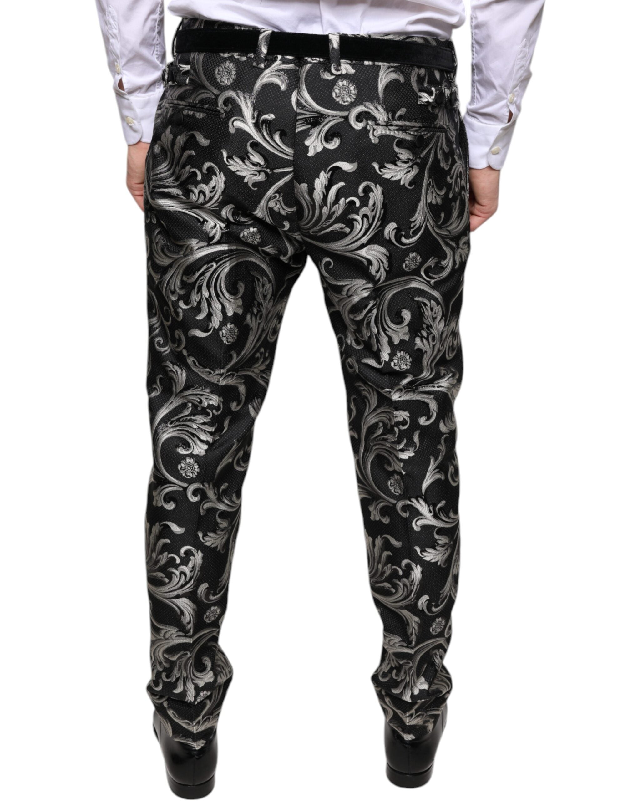 New Dolce & Gabbana Black Jacquard Skinny Dress Pants