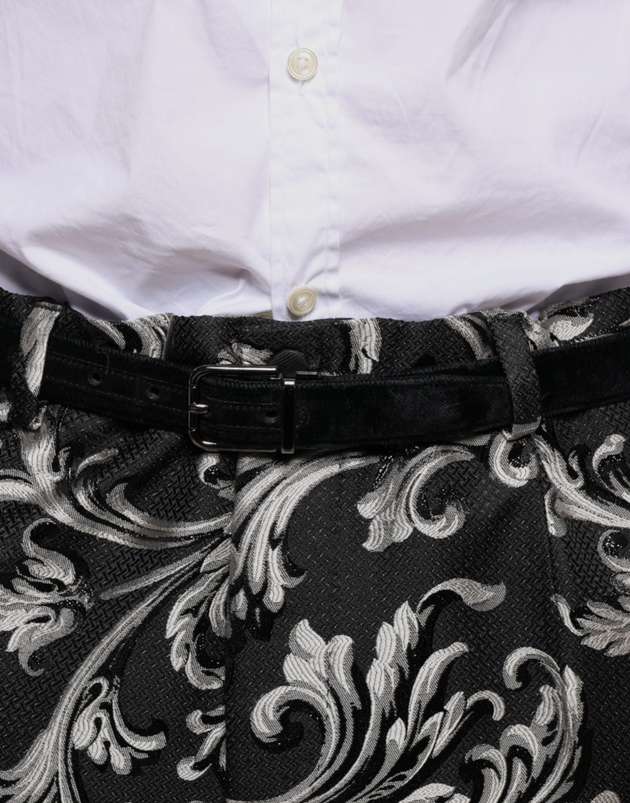New Dolce & Gabbana Black Jacquard Skinny Dress Pants