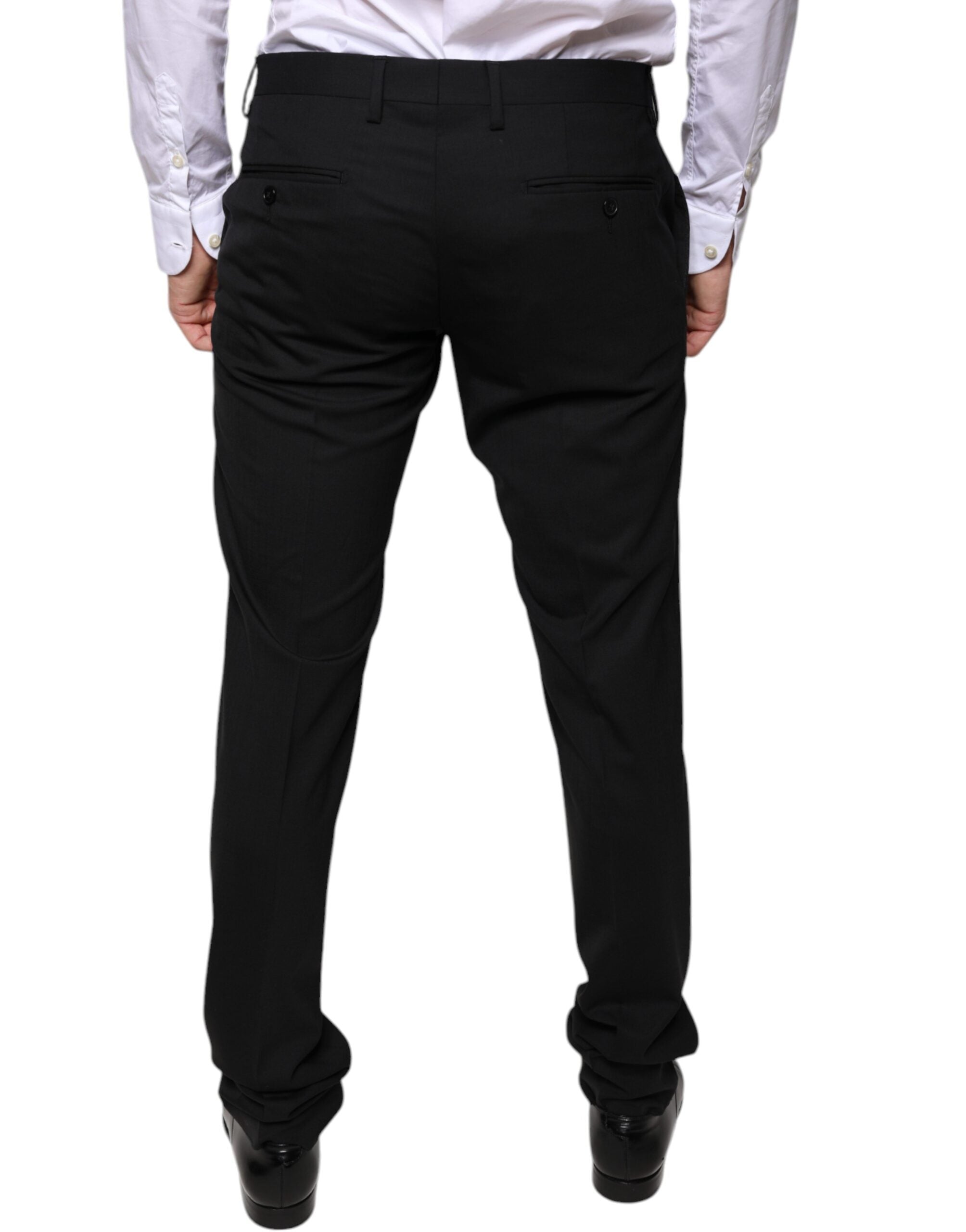 New Dolce & Gabbana Black Wool Skinny Dress Formal Pants