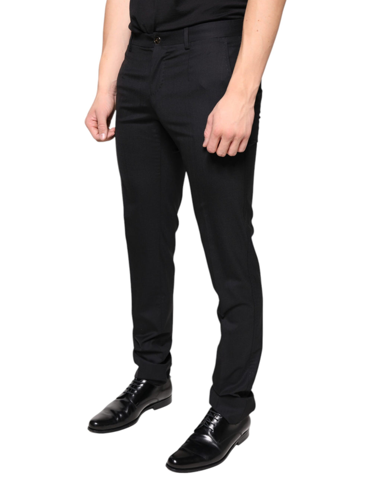New Dolce & Gabbana Black Wool Skinny Men Dress Pants