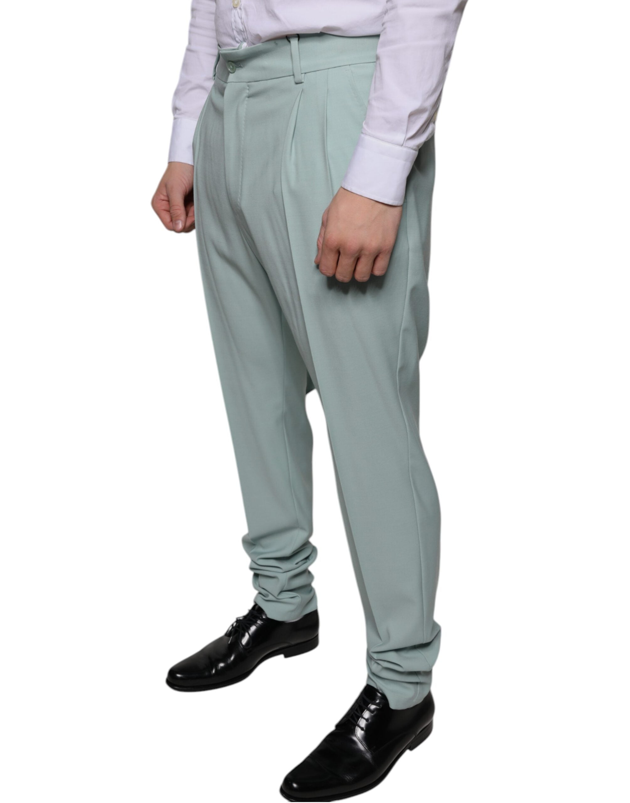New Dolce & Gabbana Mint Green Cotton Dress Pants