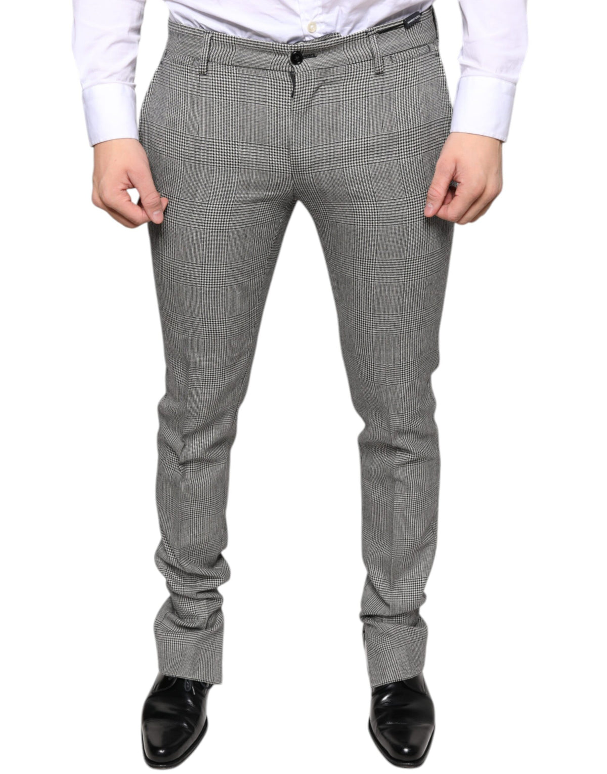New Dolce & Gabbana Gray Check Tartan Wool Skinny Pants