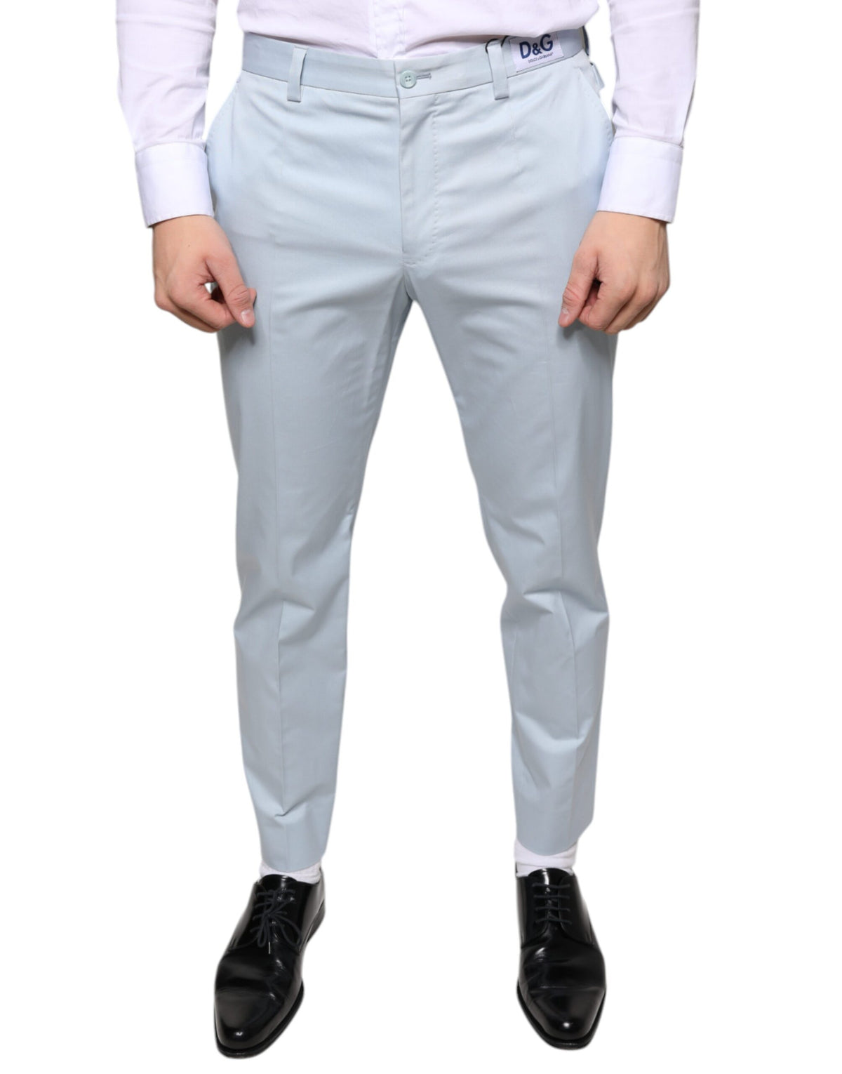 New Dolce & Gabbana Light Blue Cotton Dress Pants