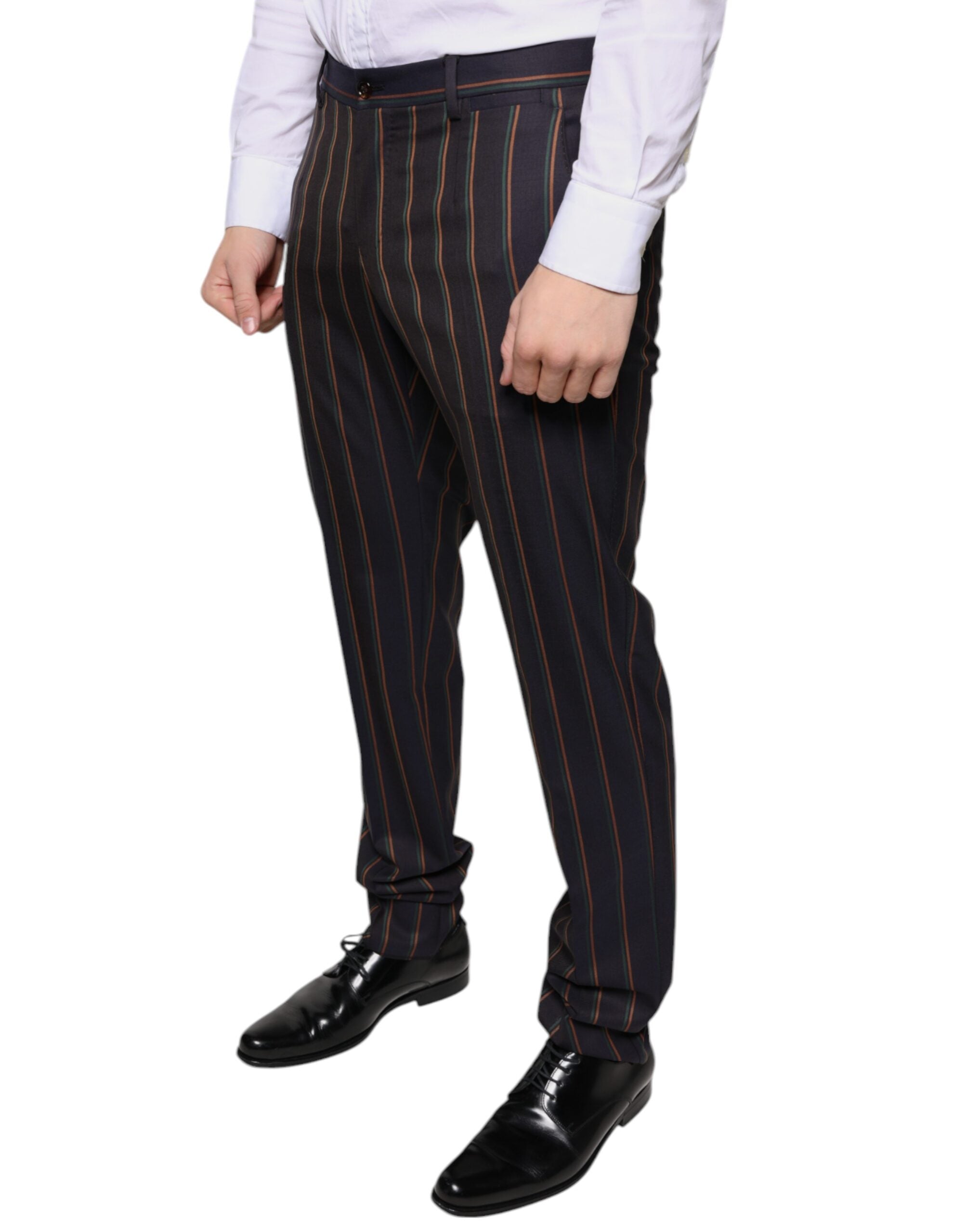 New Dolce & Gabbana Brown Stripes Skinny Men Dress Pants