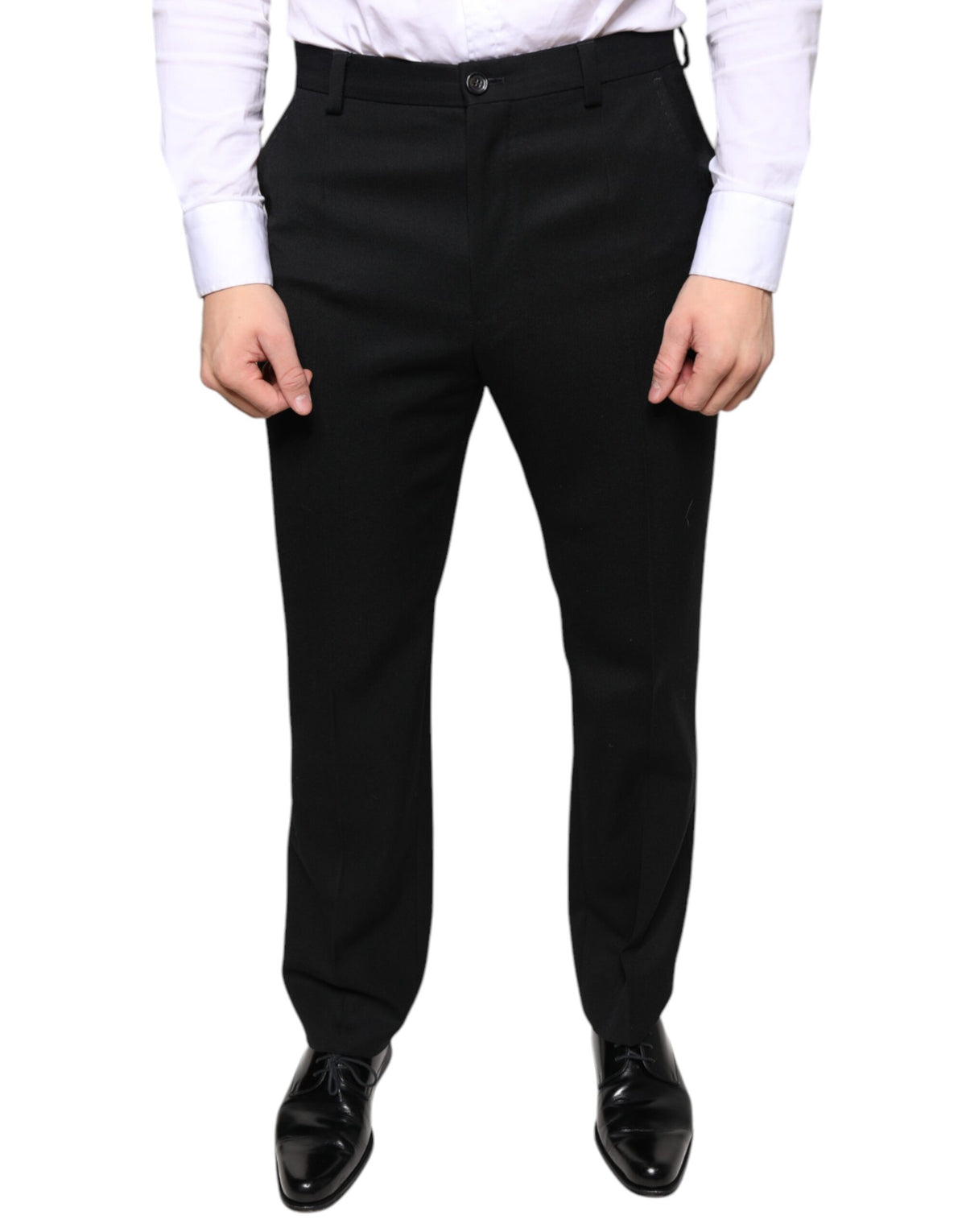 New Dolce & Gabbana Black Wool Skinny Men Dress Pants