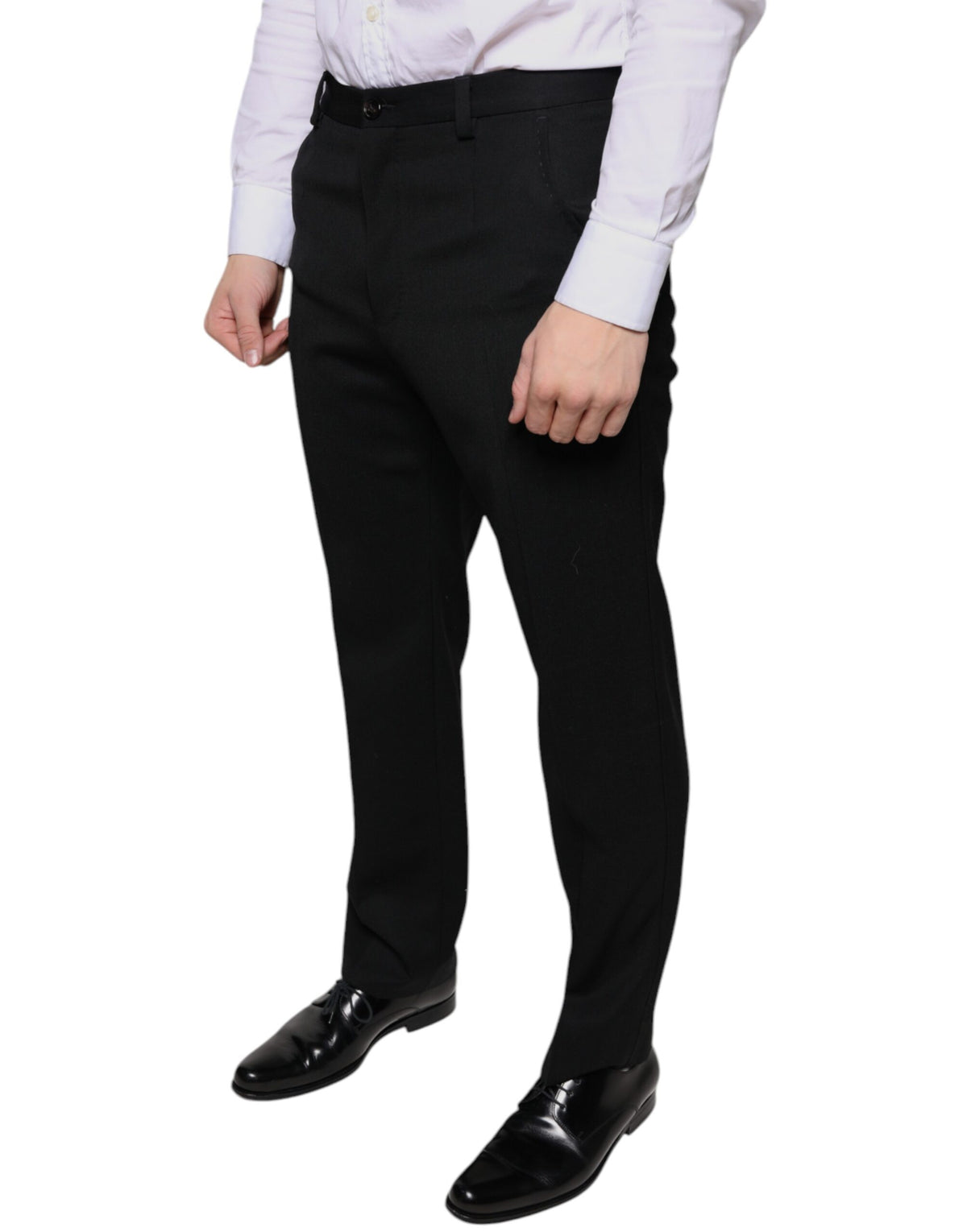 New Dolce & Gabbana Black Wool Skinny Men Dress Pants