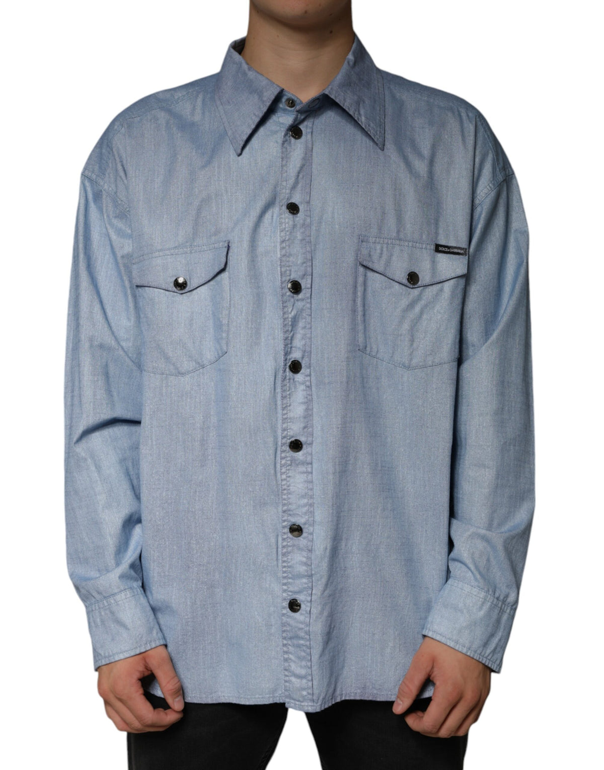 New Dolce & Gabbana Light Blue Cotton Button Down Casual Shirt