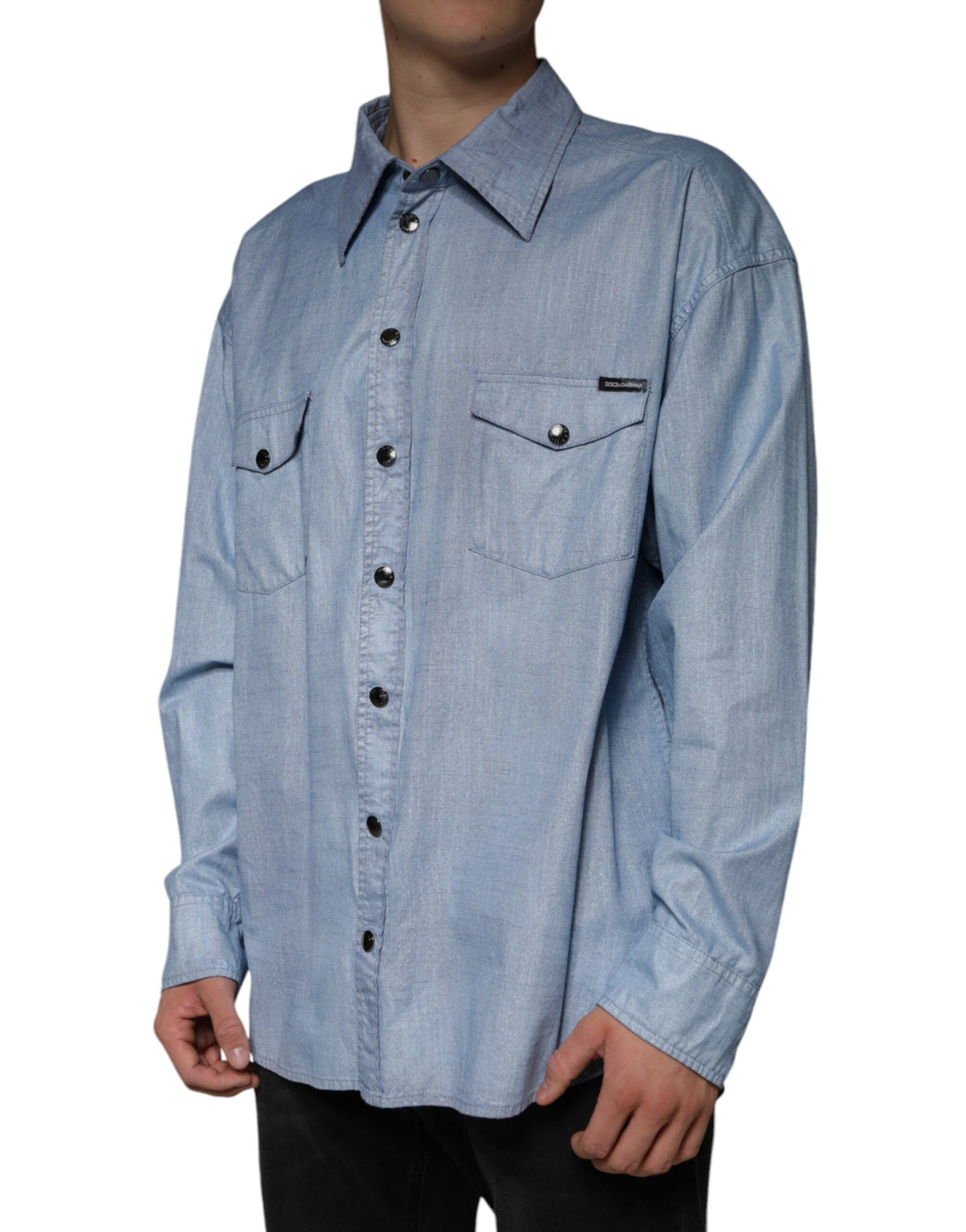 New Dolce & Gabbana Light Blue Cotton Button Down Casual Shirt