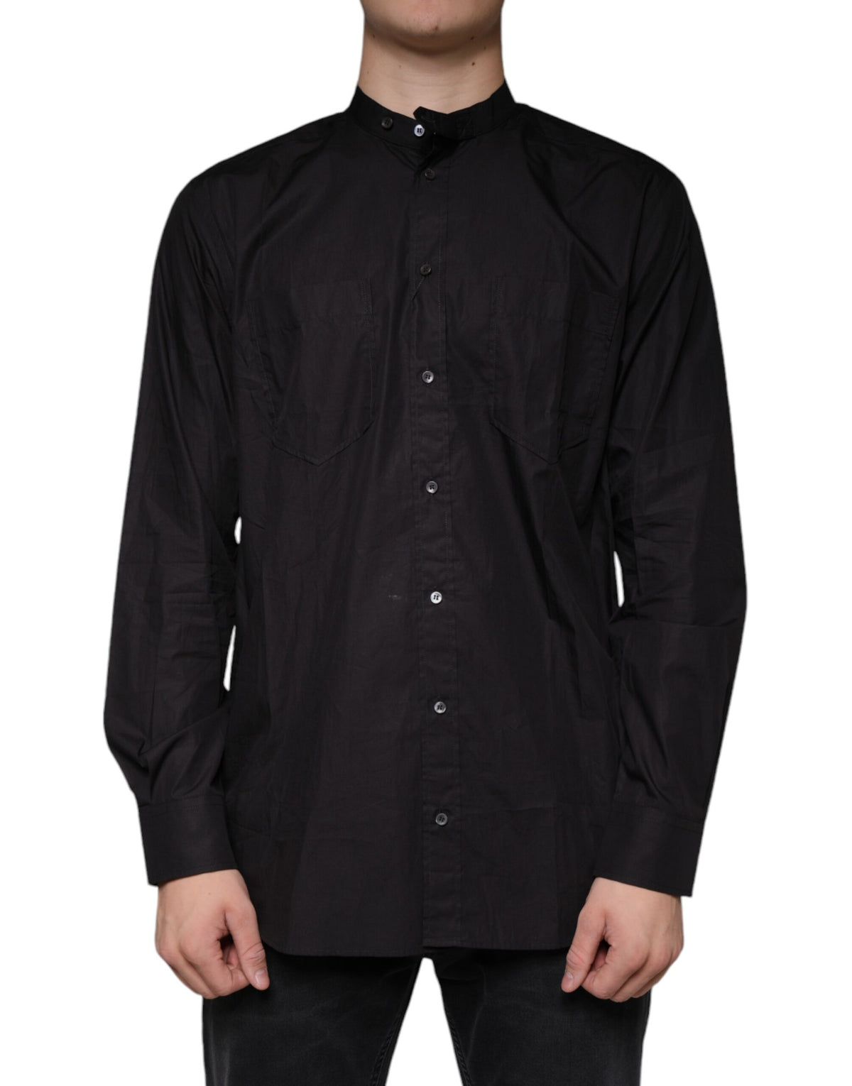 New Dolce & Gabbana Black Cotton Button Down Men Casual Shirt