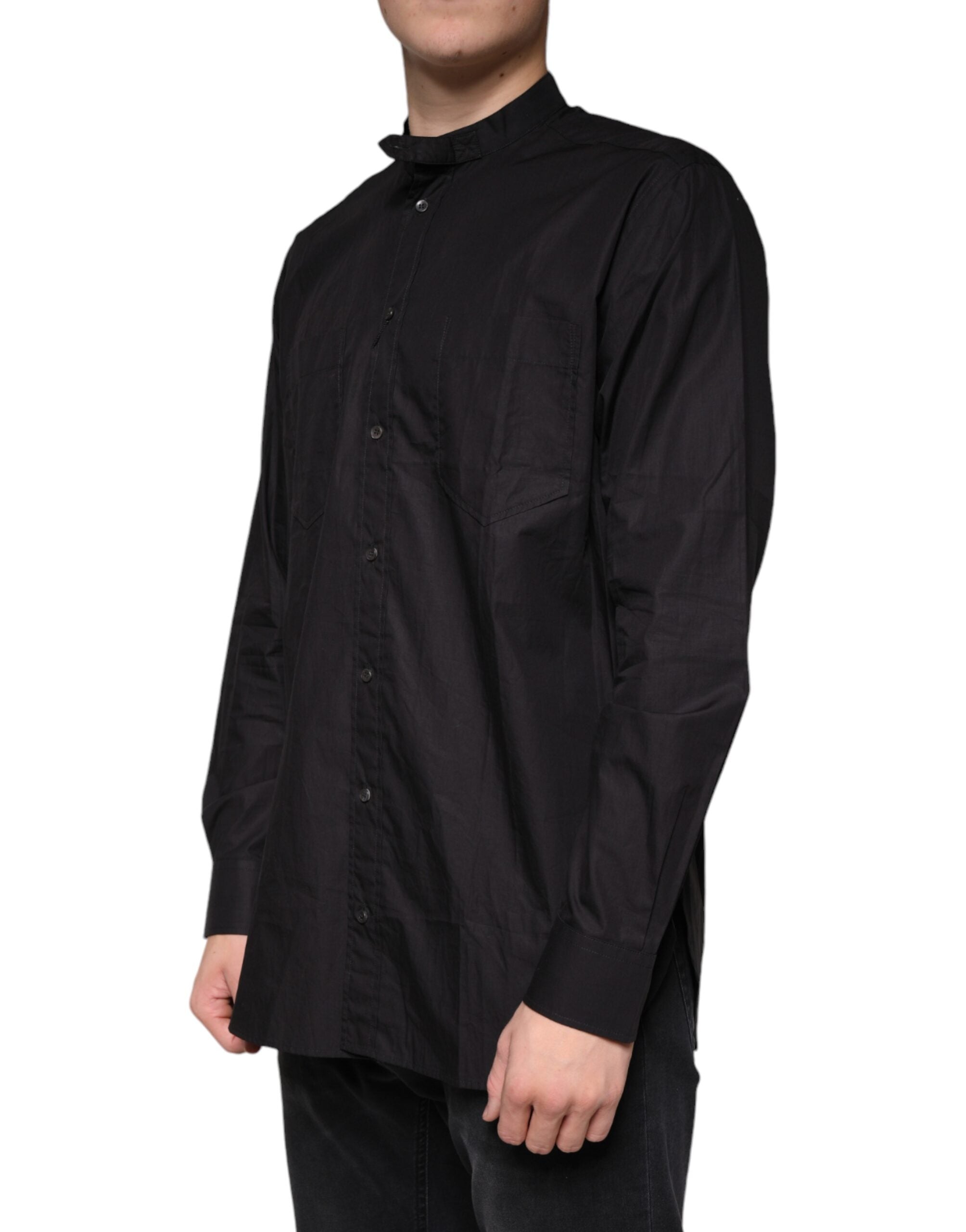 New Dolce & Gabbana Black Cotton Button Down Men Casual Shirt