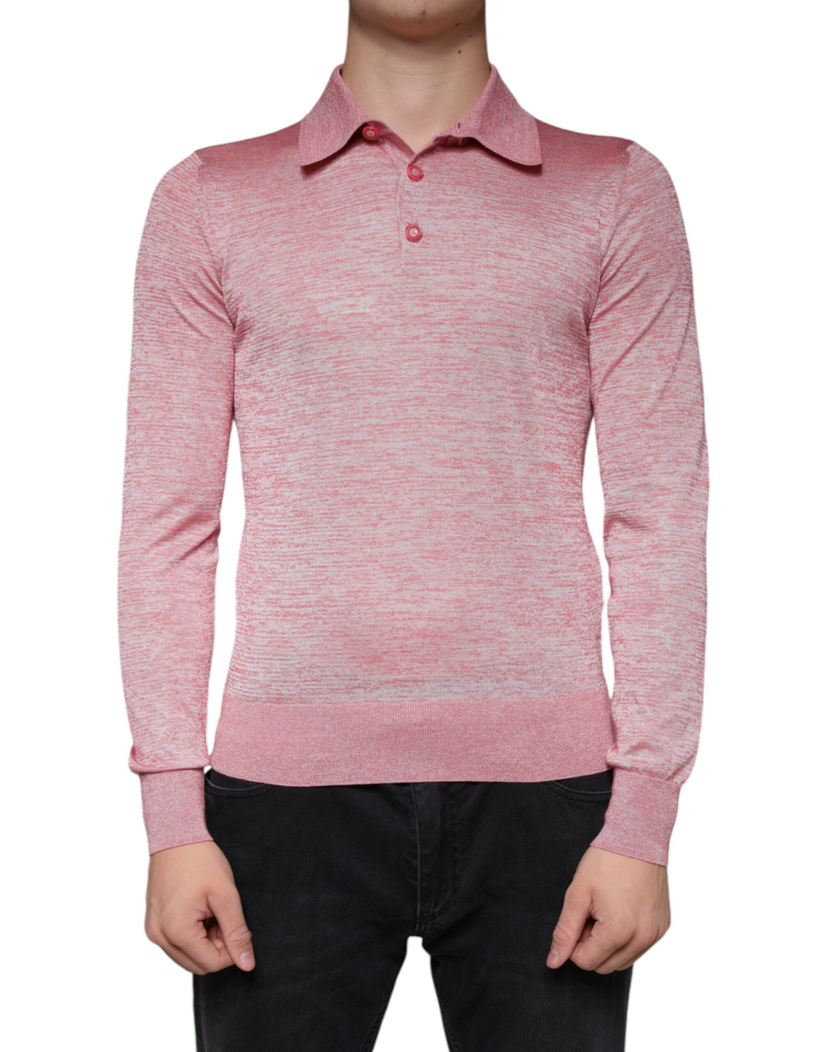 New Dolce & Gabbana Pink Long Sleeve Men Polo T-shirt