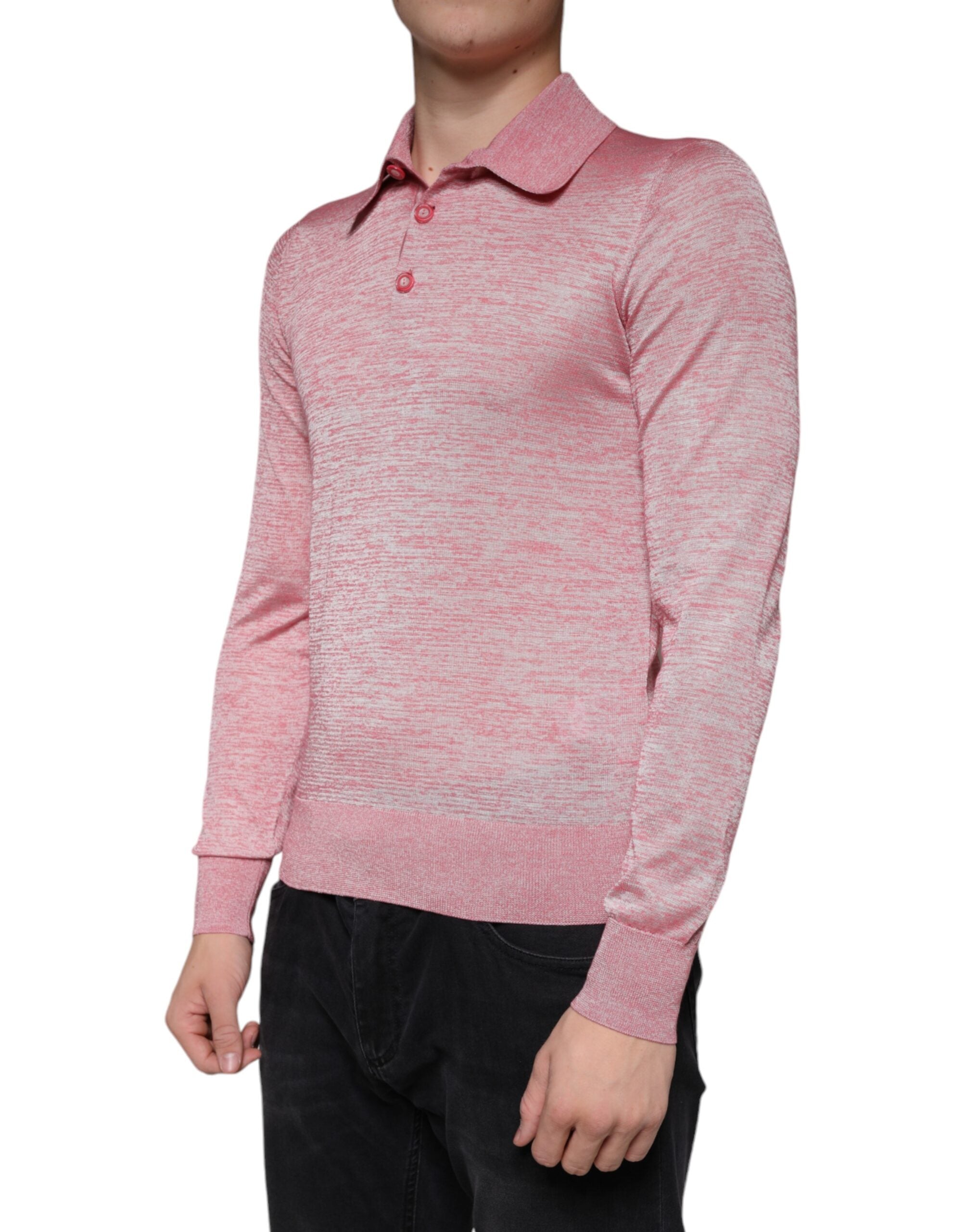 New Dolce & Gabbana Pink Long Sleeve Men Polo T-shirt