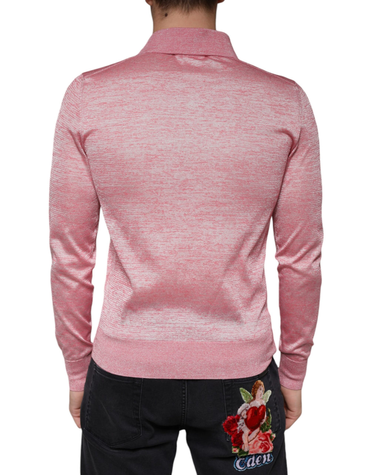 New Dolce & Gabbana Pink Long Sleeve Men Polo T-shirt
