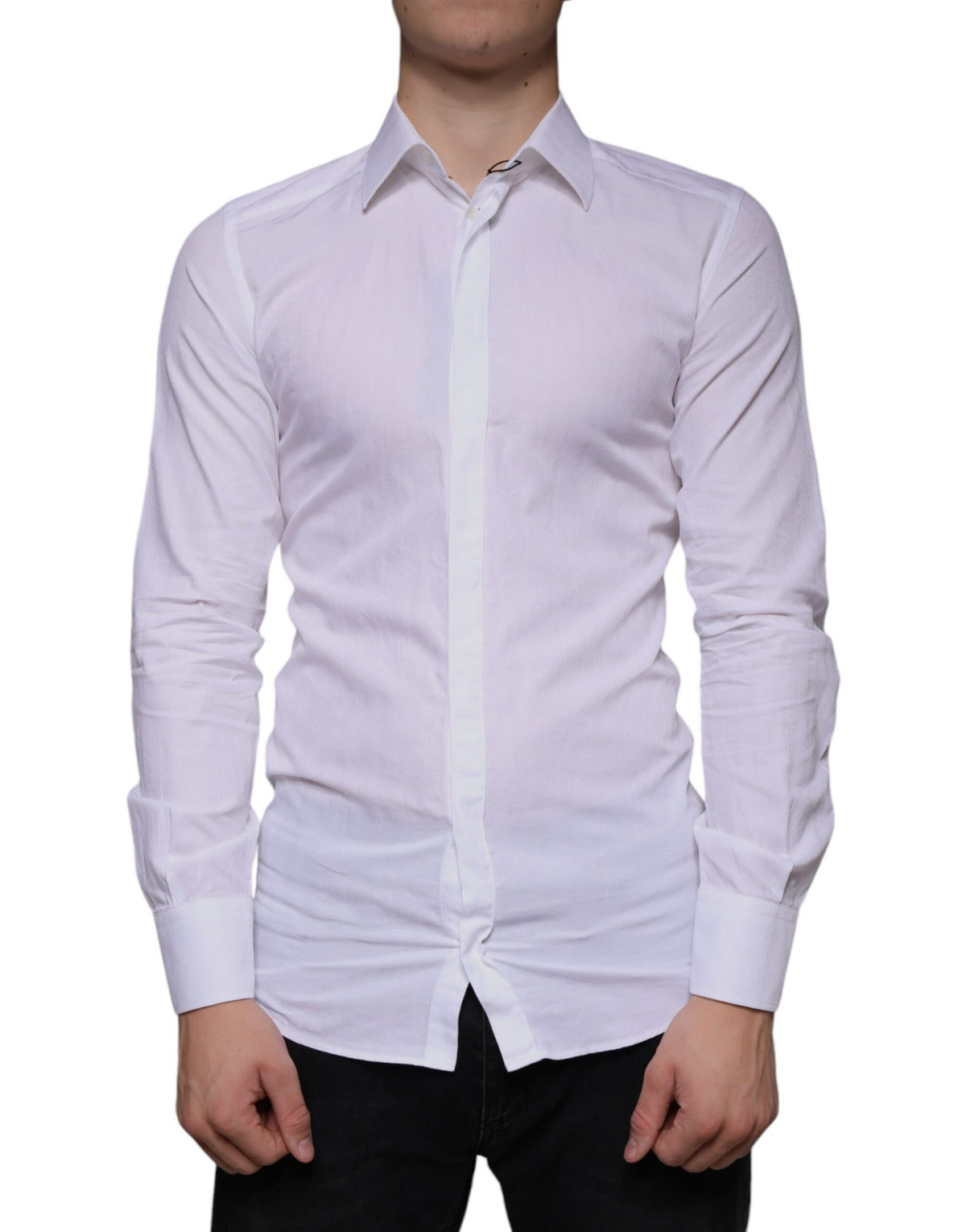 New Dolce & Gabbana White Cotton Men Dress GOLD Formal Shirt