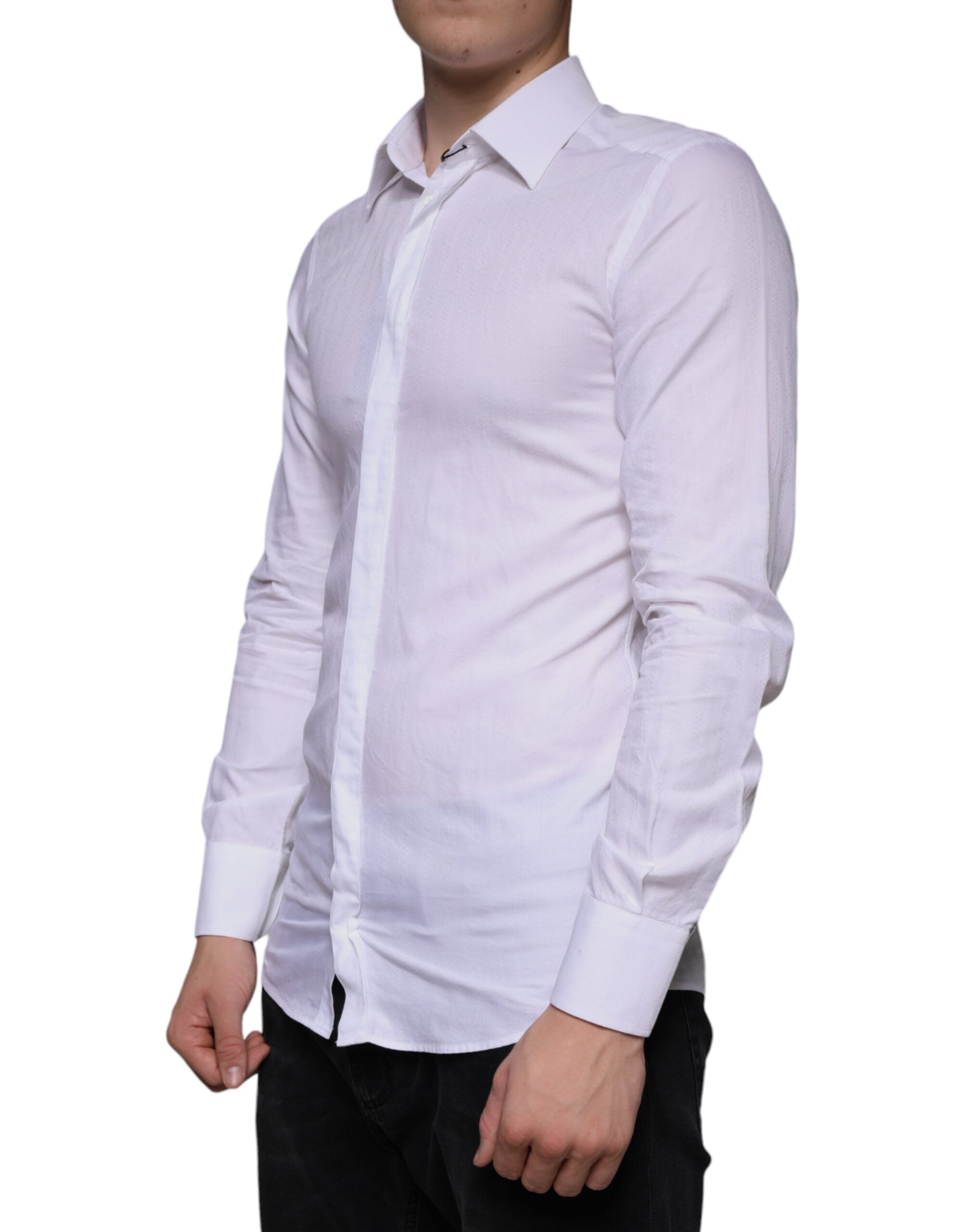 New Dolce & Gabbana White Cotton Men Dress GOLD Formal Shirt