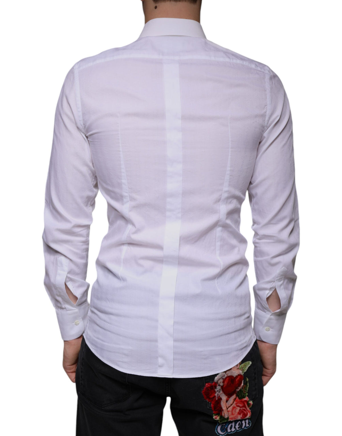 New Dolce & Gabbana White Cotton Men Dress GOLD Formal Shirt