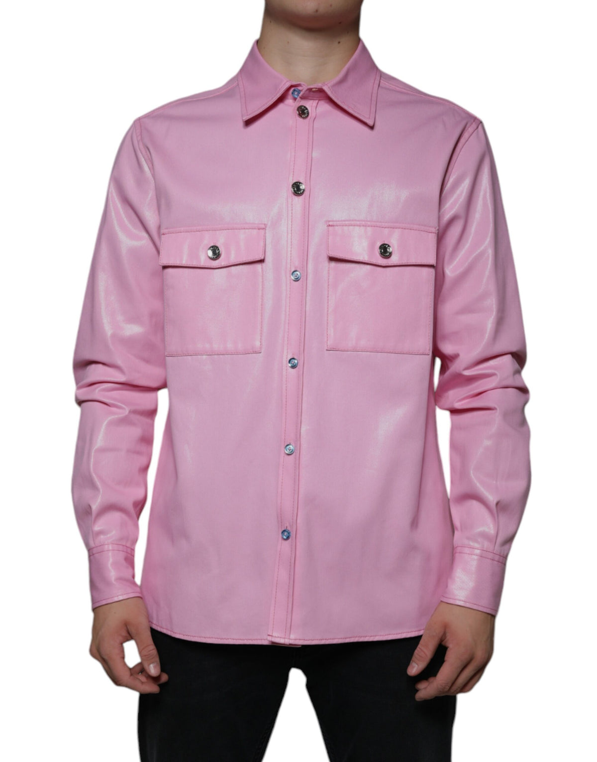 New Dolce & Gabbana Pink Cotton Collared Button Down Shirt