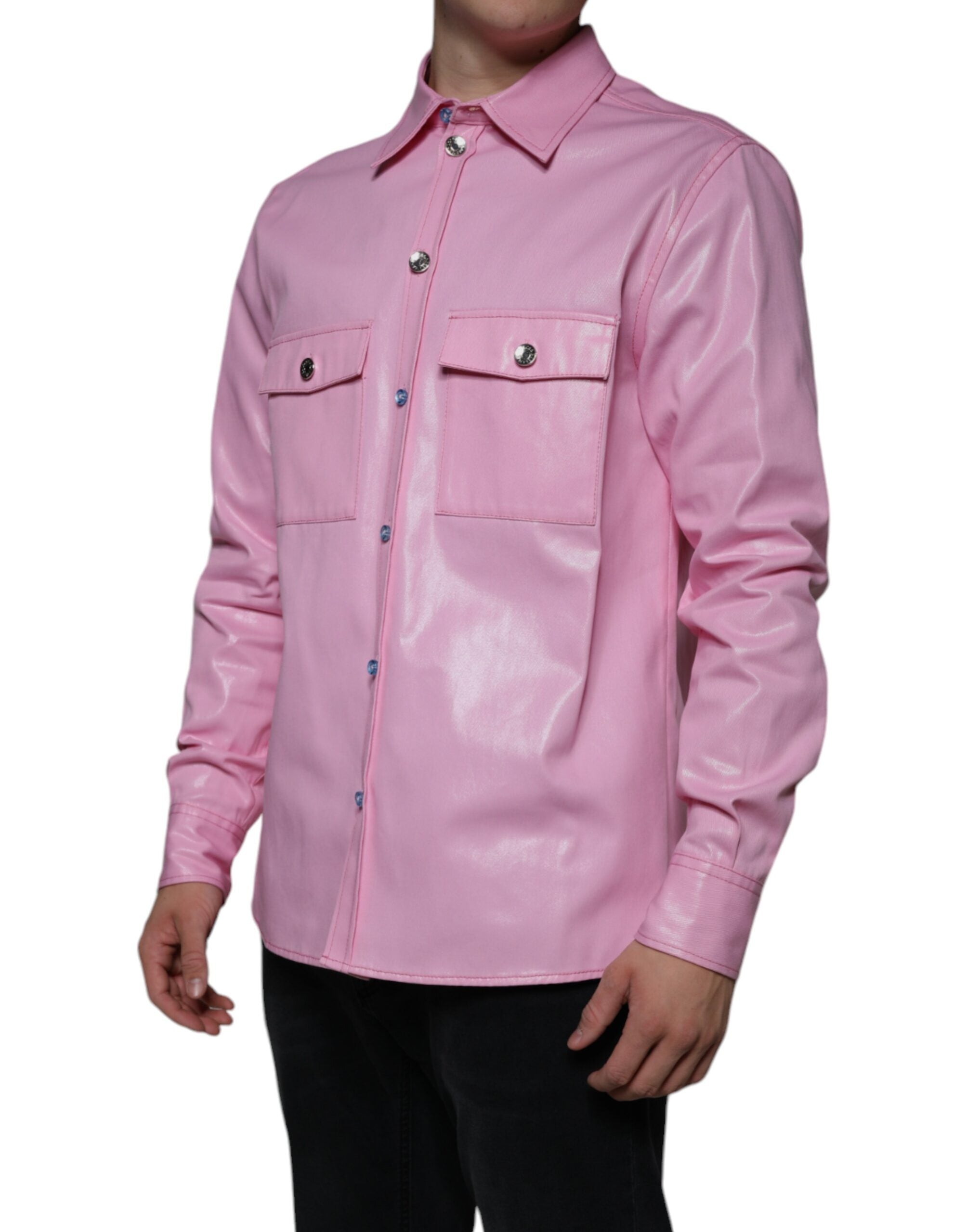 New Dolce & Gabbana Pink Cotton Collared Button Down Shirt
