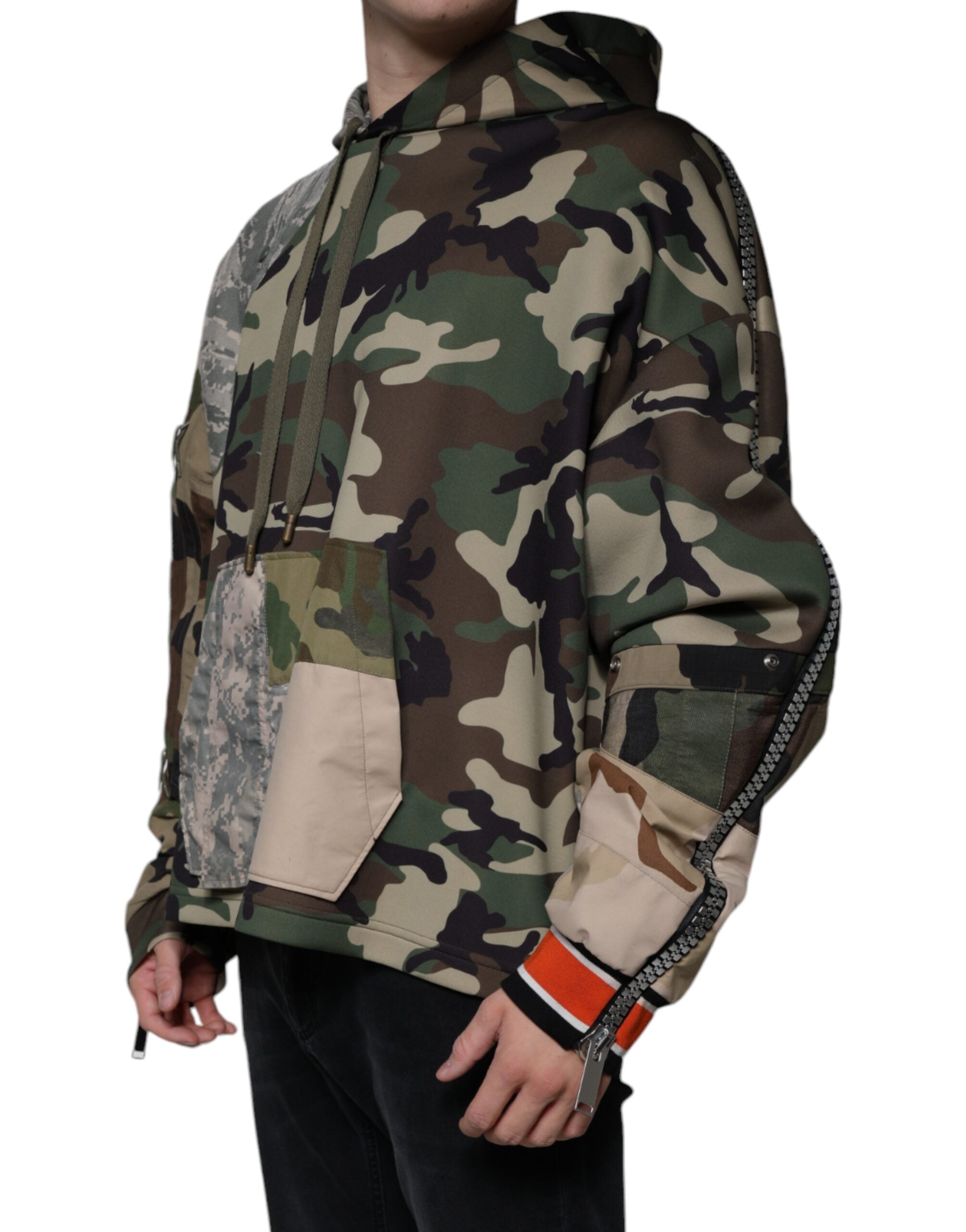 New Dolce & Gabbana Multicolor Camouflage Hooded Sweatshirt Sweater